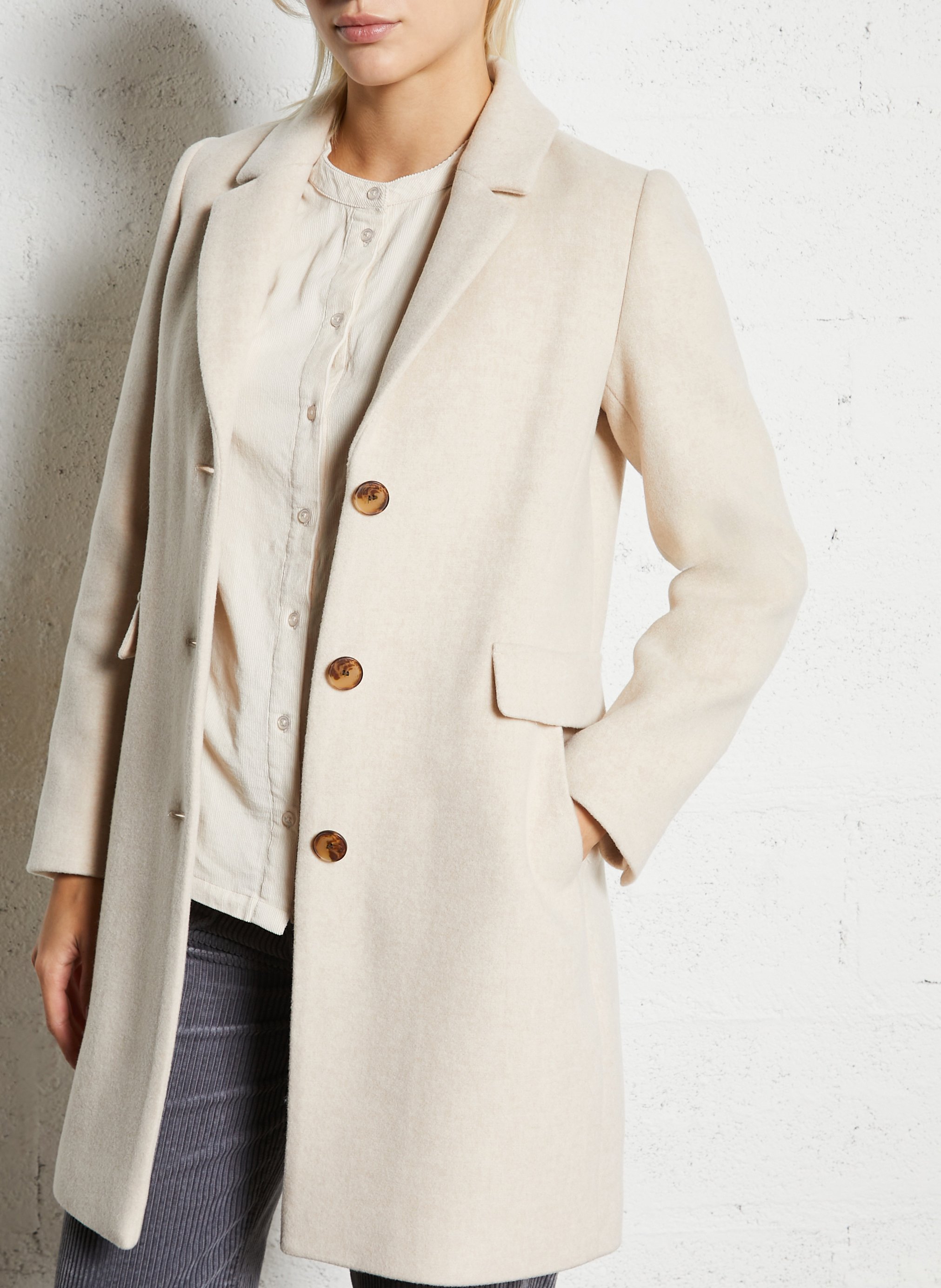 Mid-length buttoned coat in blended wool MAISON 123 White