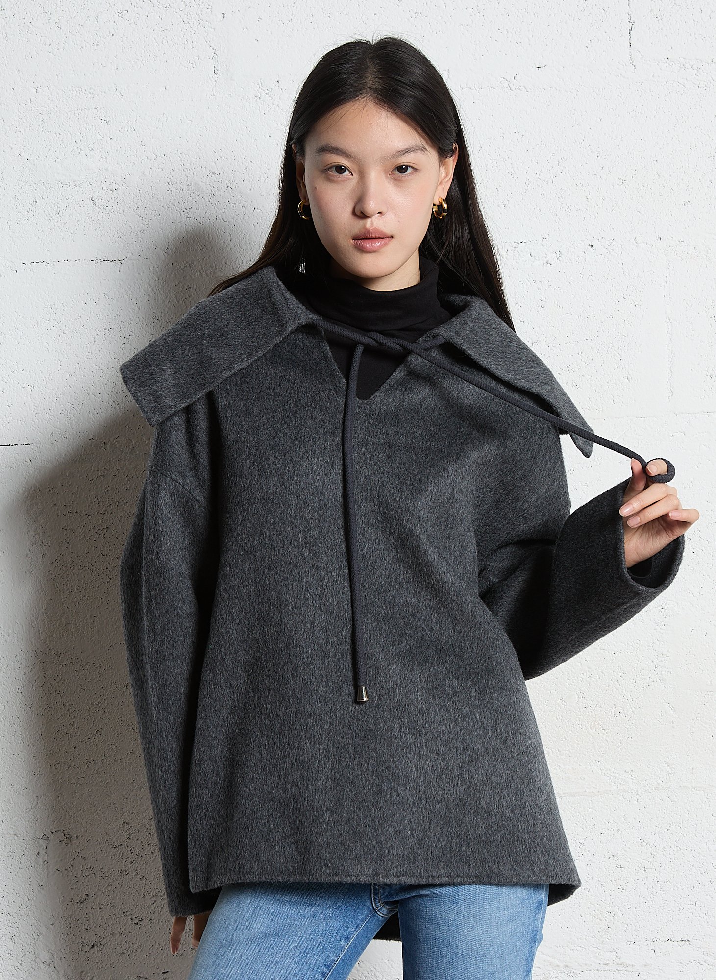 Pull ample col v en laine BERENICE Gris