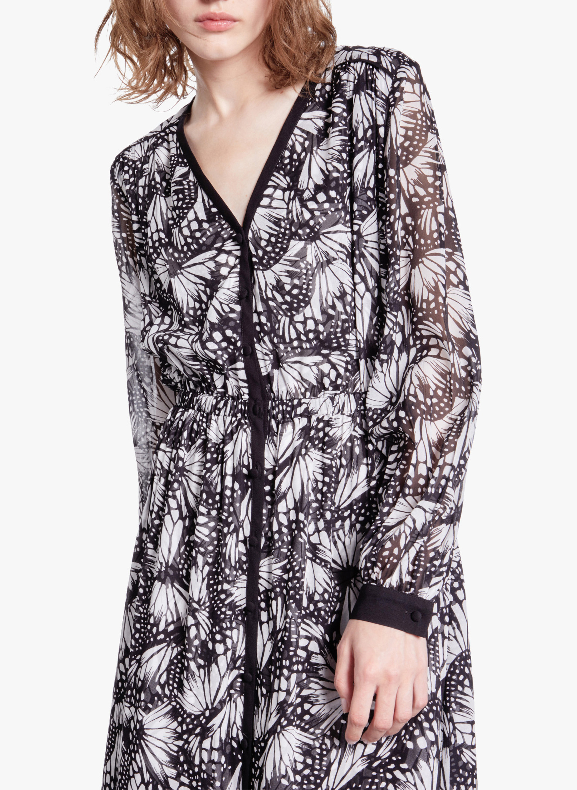 Lange jurk met V-hals en print THE KOOPLES Zwart