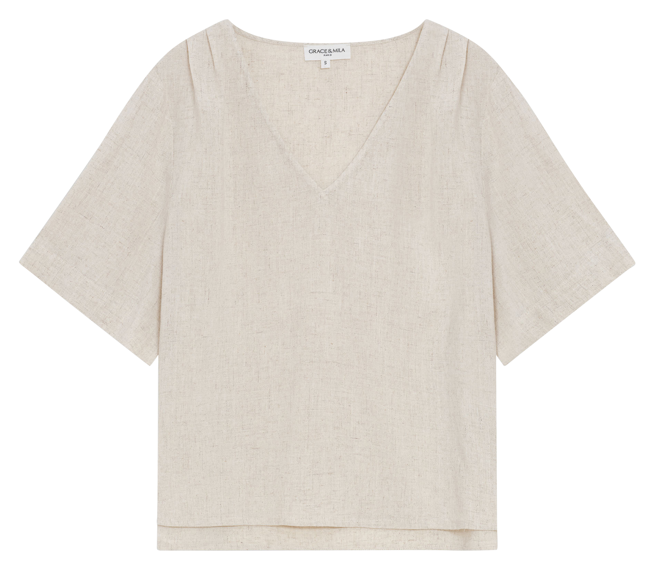 Top droit col V GRACE ET MILA Beige