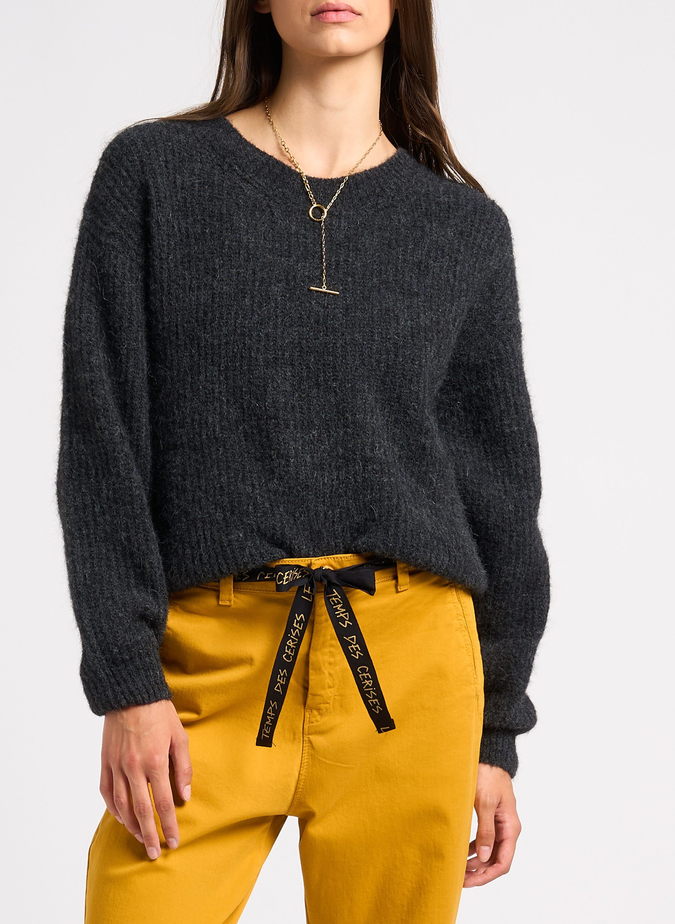 Pull col rond uni AMERICAN VINTAGE Gris