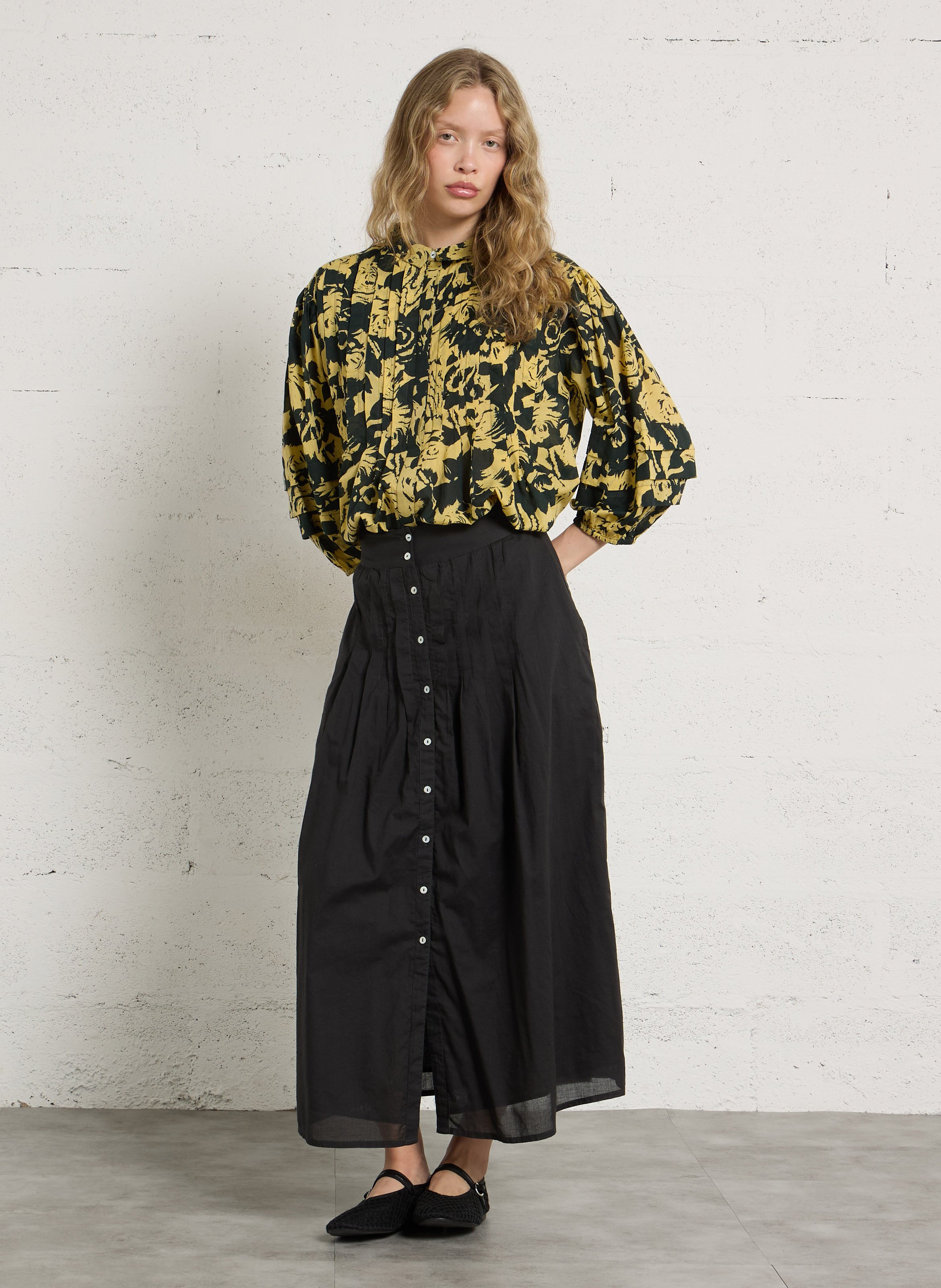 Weite Bluse aus Bio-Baumwolle mit klassischem Kragen LEON & HARPER Gelb