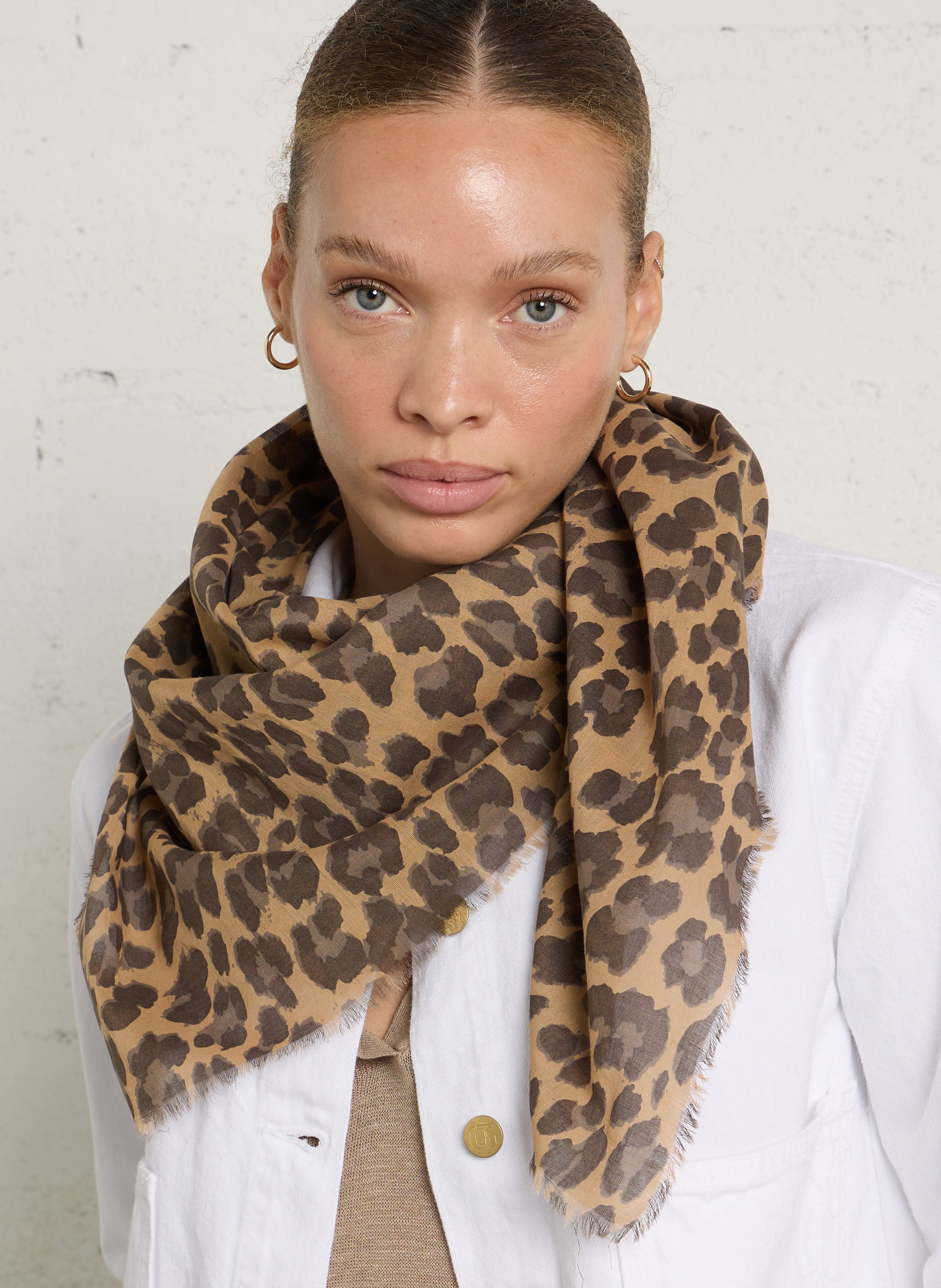 Printed cotton floaty scarf LE TEMPS DES CERISES Brown