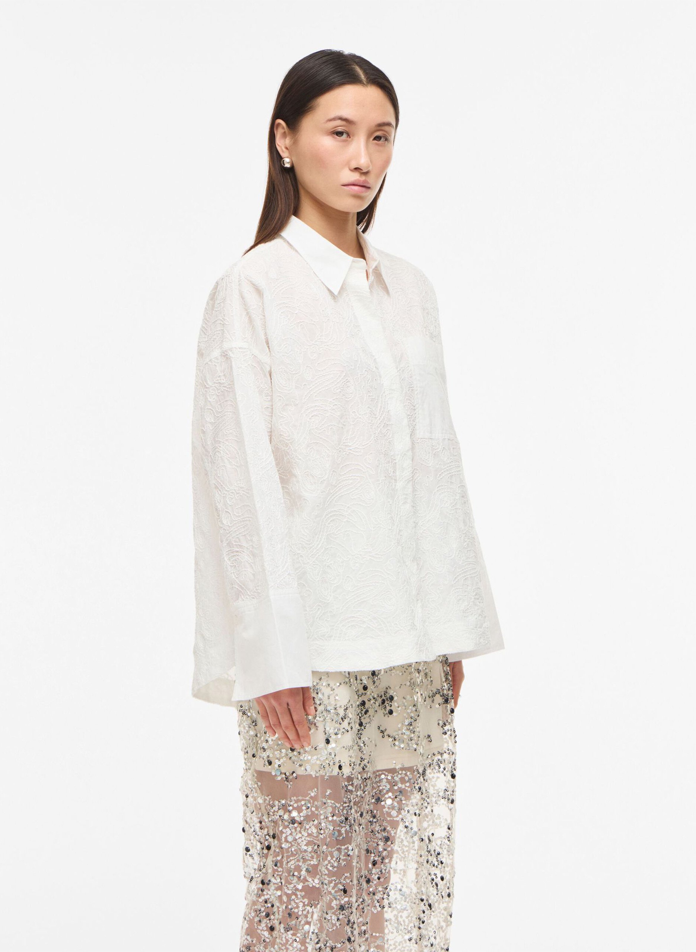 Chemise oversize en coton brodé ROUGE EDIT Beige