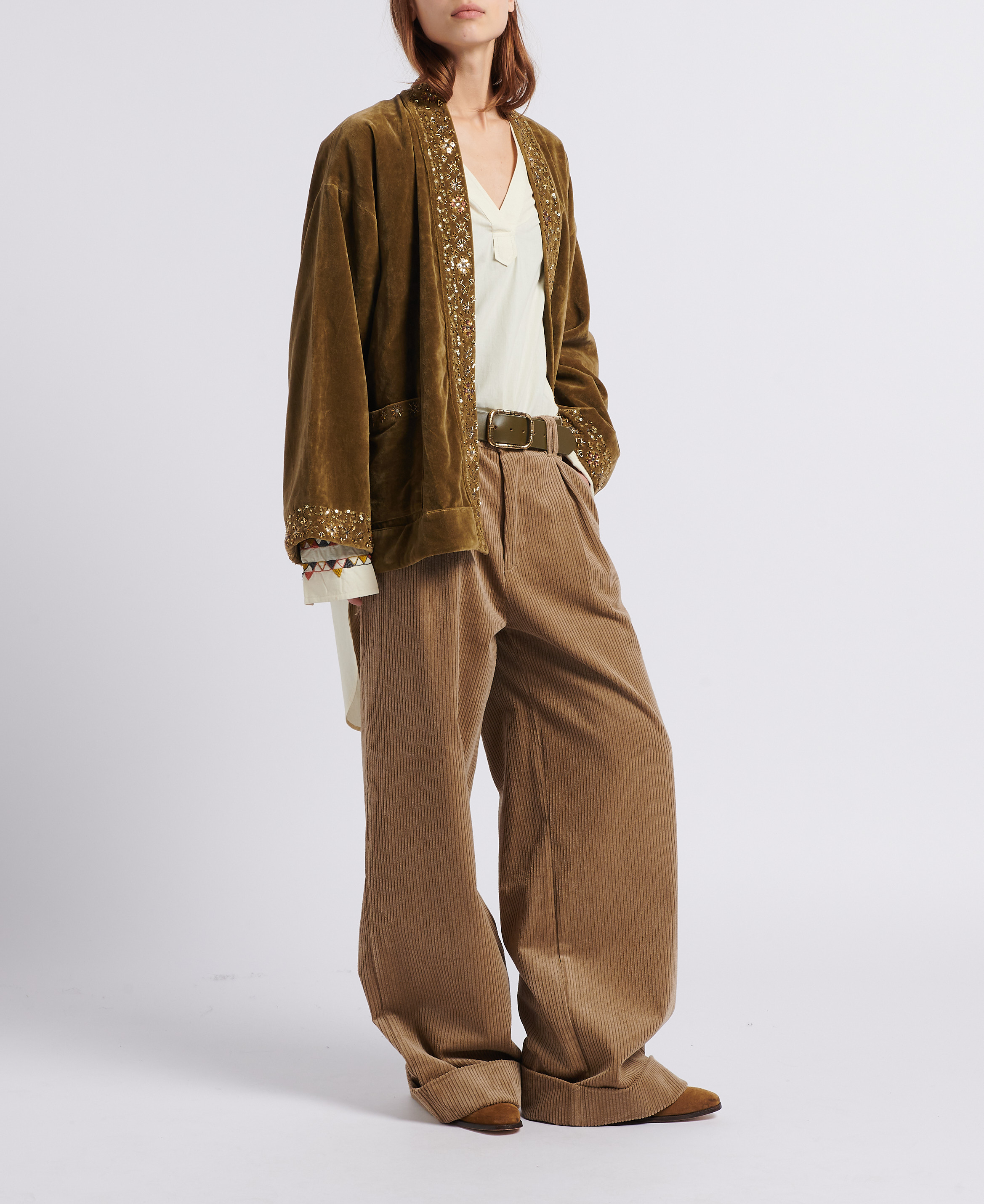 Embroidered cotton V-neck blouse V DE VINSTER White