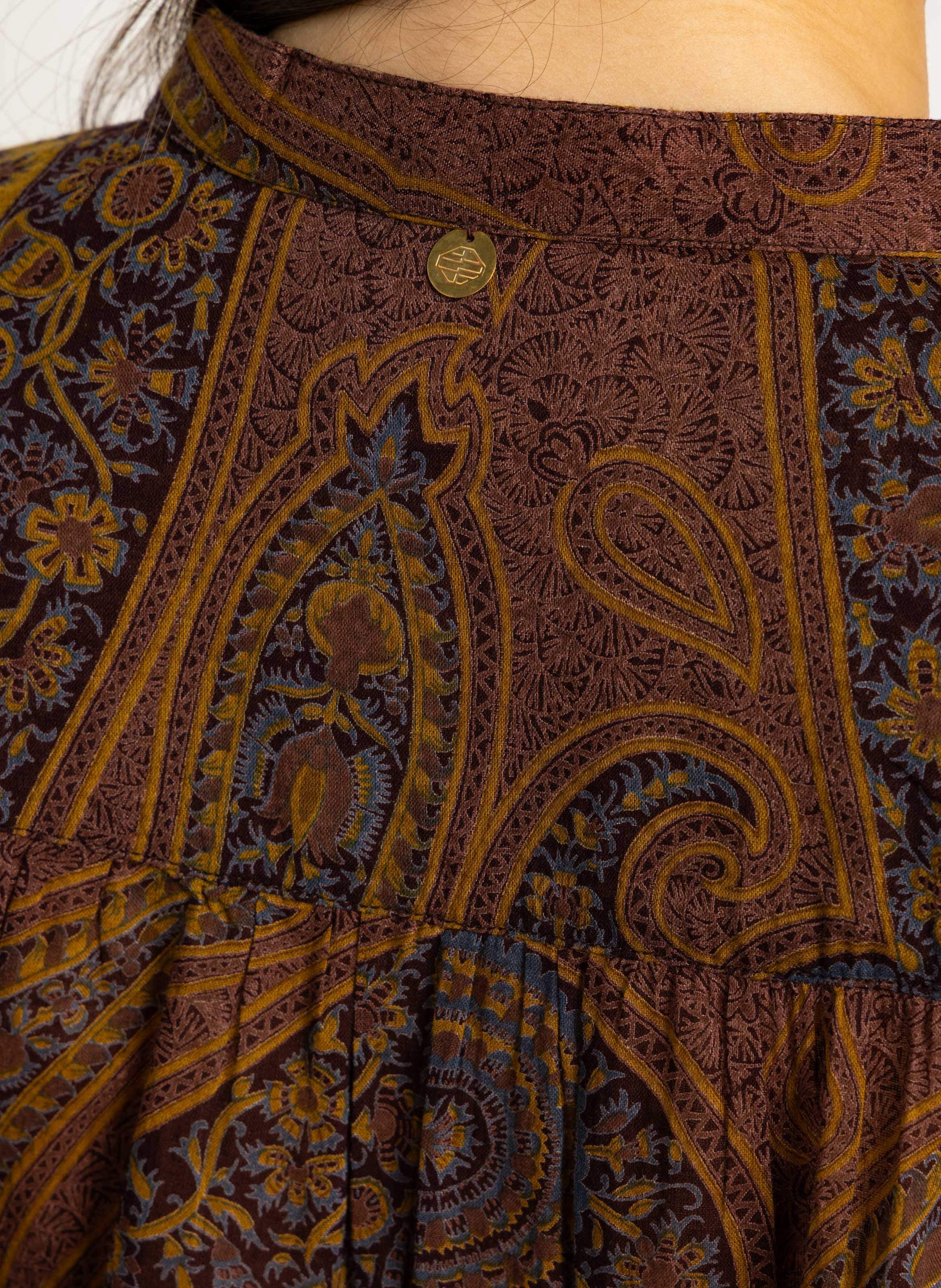Chemise ample col mao en coton ANTIK BATIK Marron