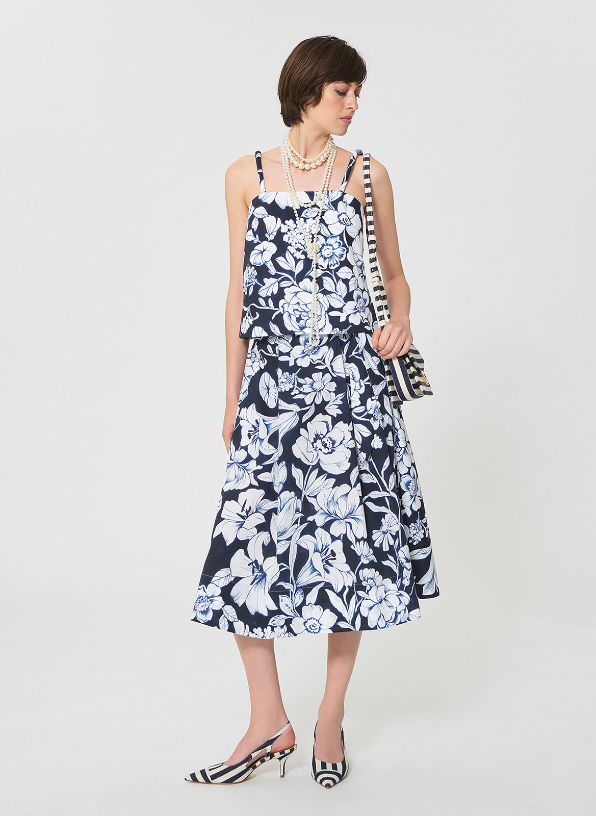 Top droit encolure carrée en coton imprimé TARA JARMON Bleu