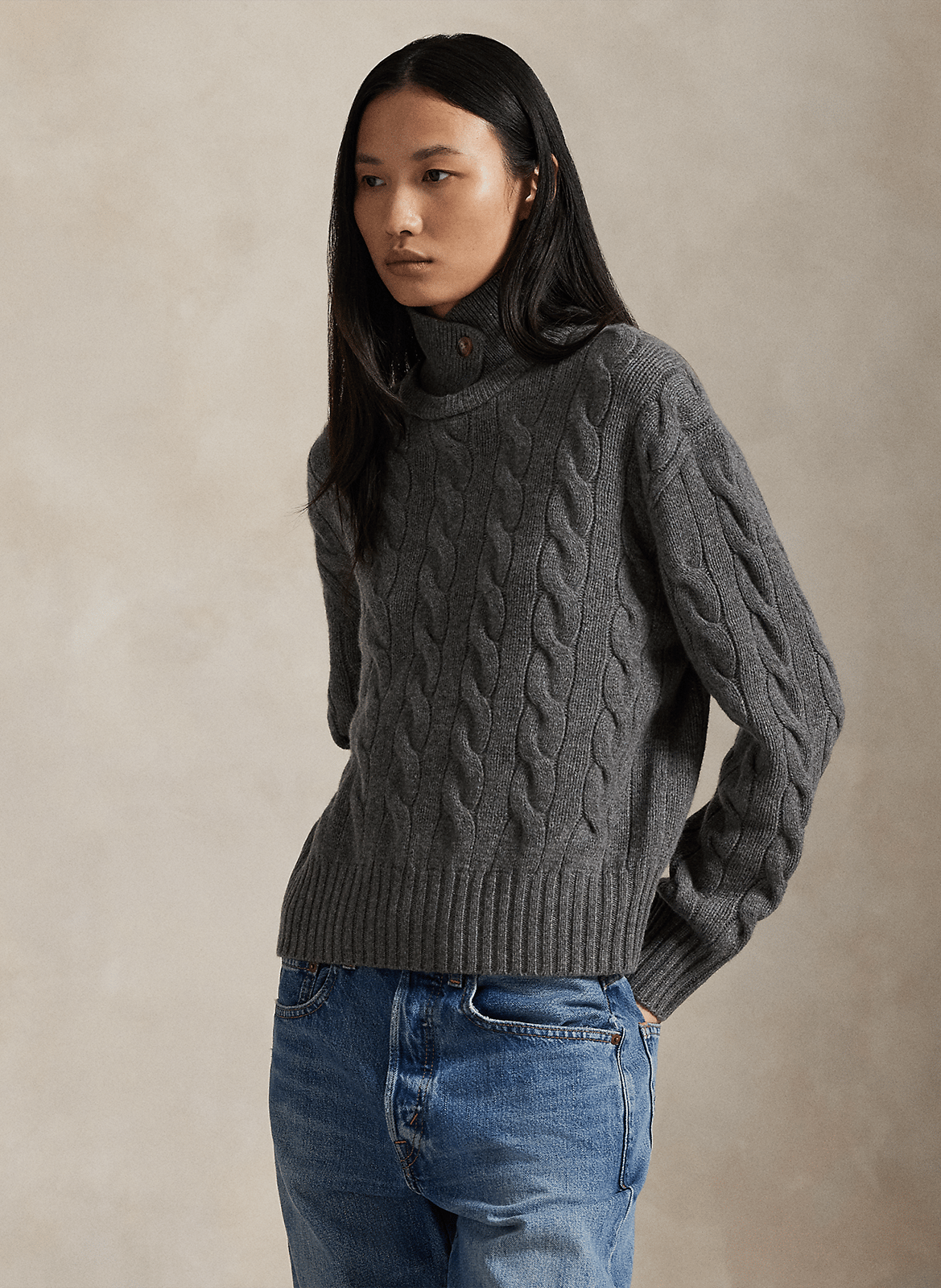 Gerade geschnittener Pullover aus geflochtener Strickware POLO RALPH LAUREN Grau