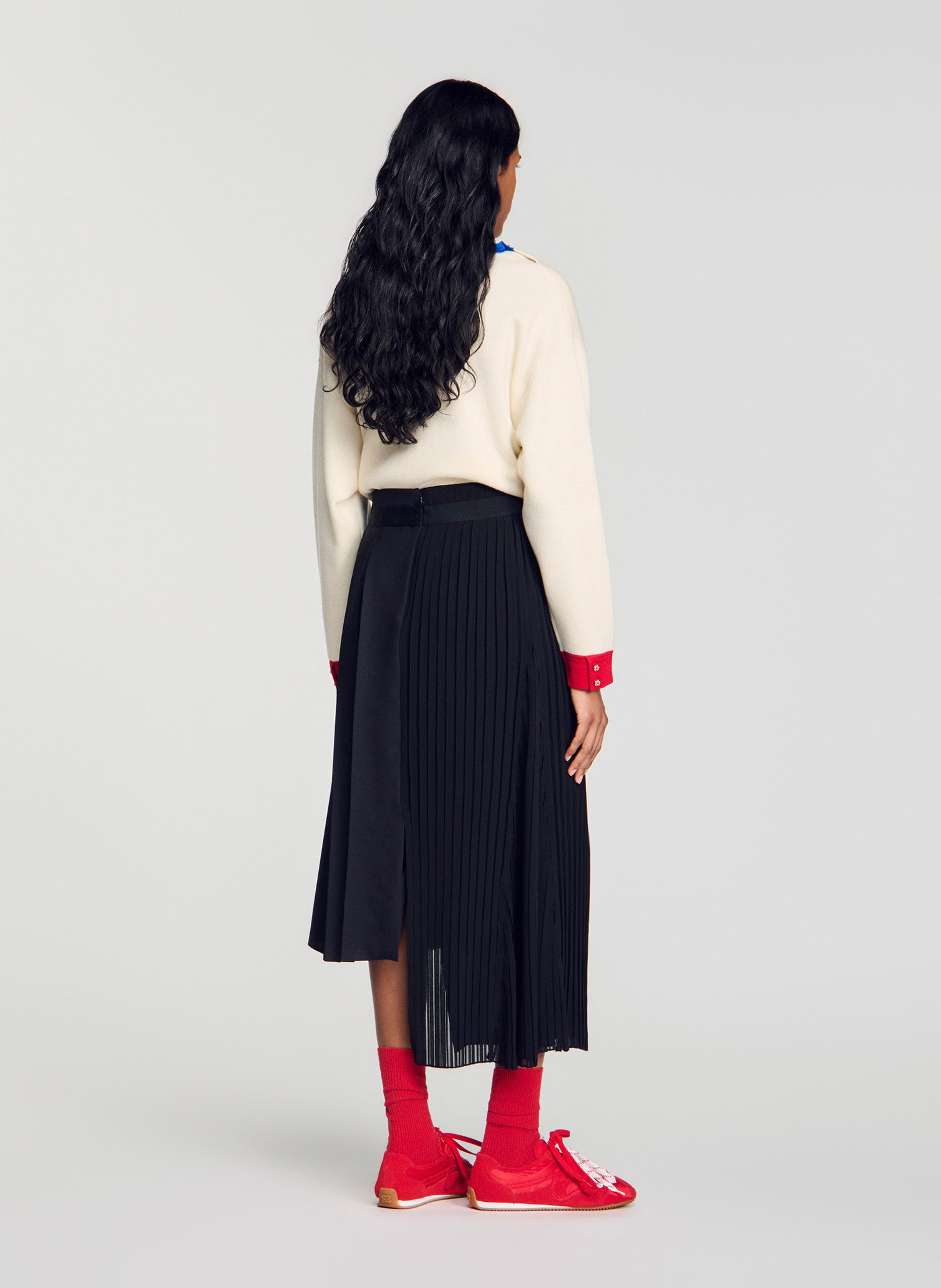 Jupe midi asymétrique plissée SANDRO Noir