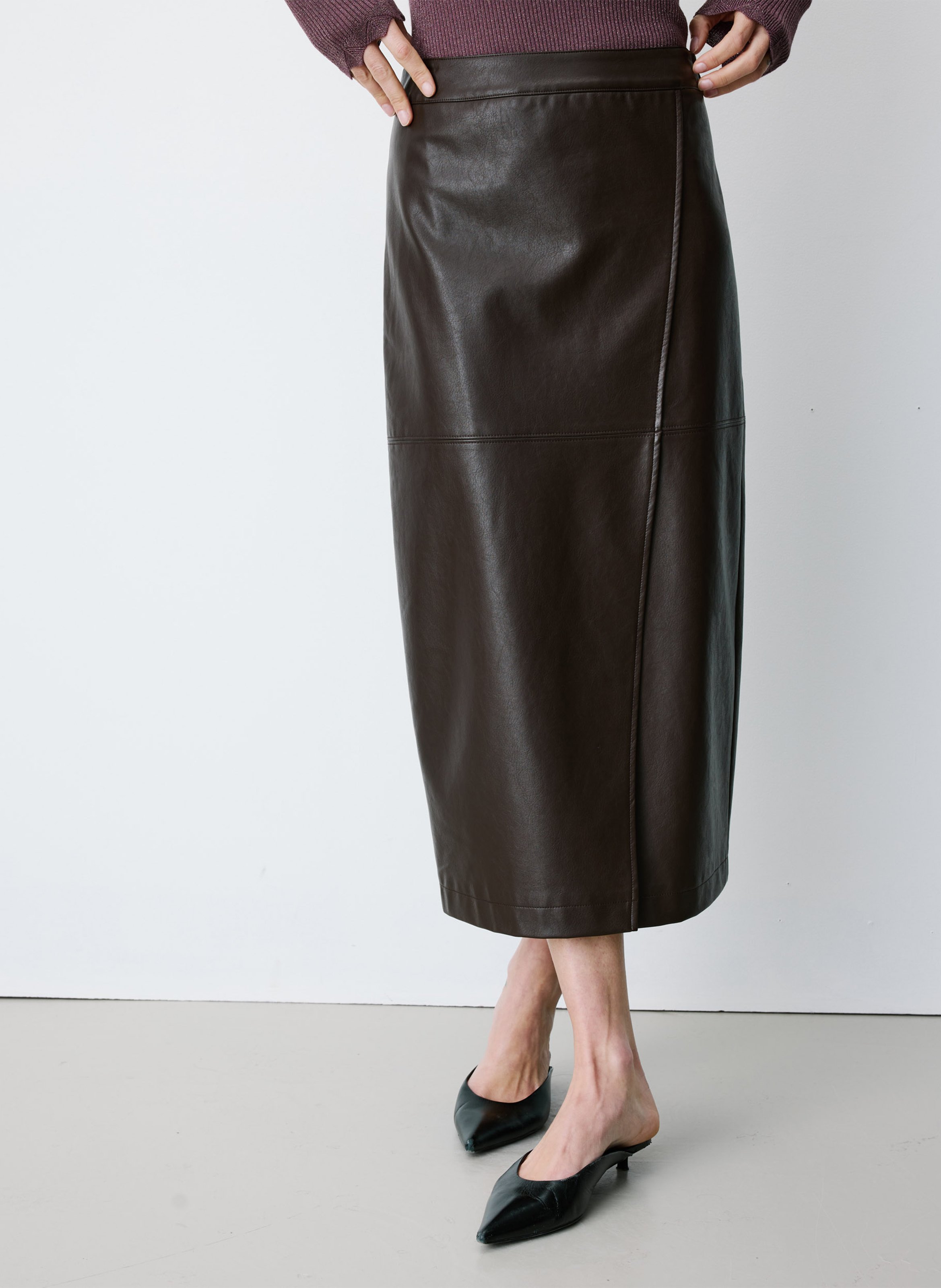 Jupe midi droite effet cuir GRACE ET MILA