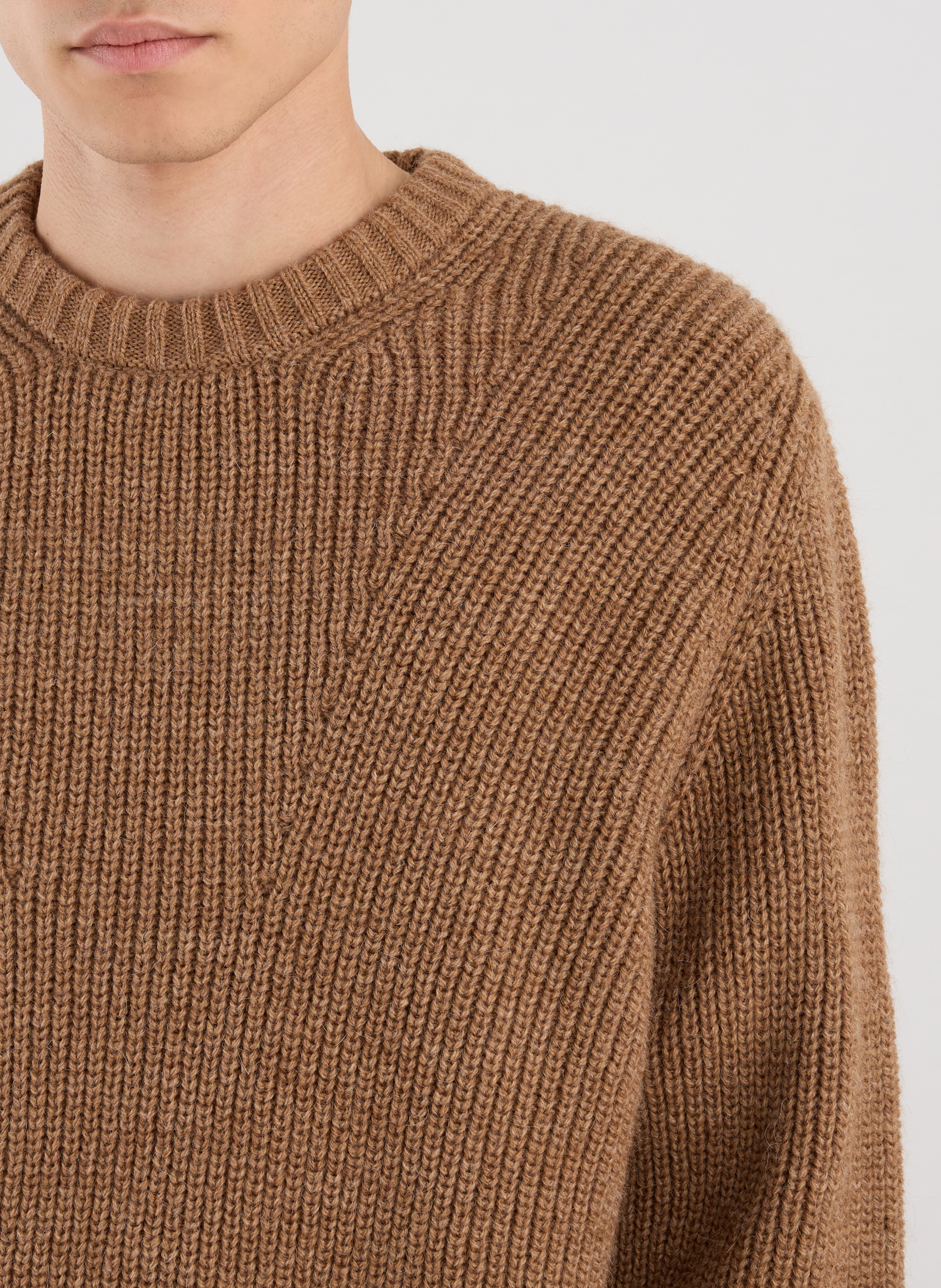 Pull droit col rond en alpaga mélangé SAISON 1865 Beige