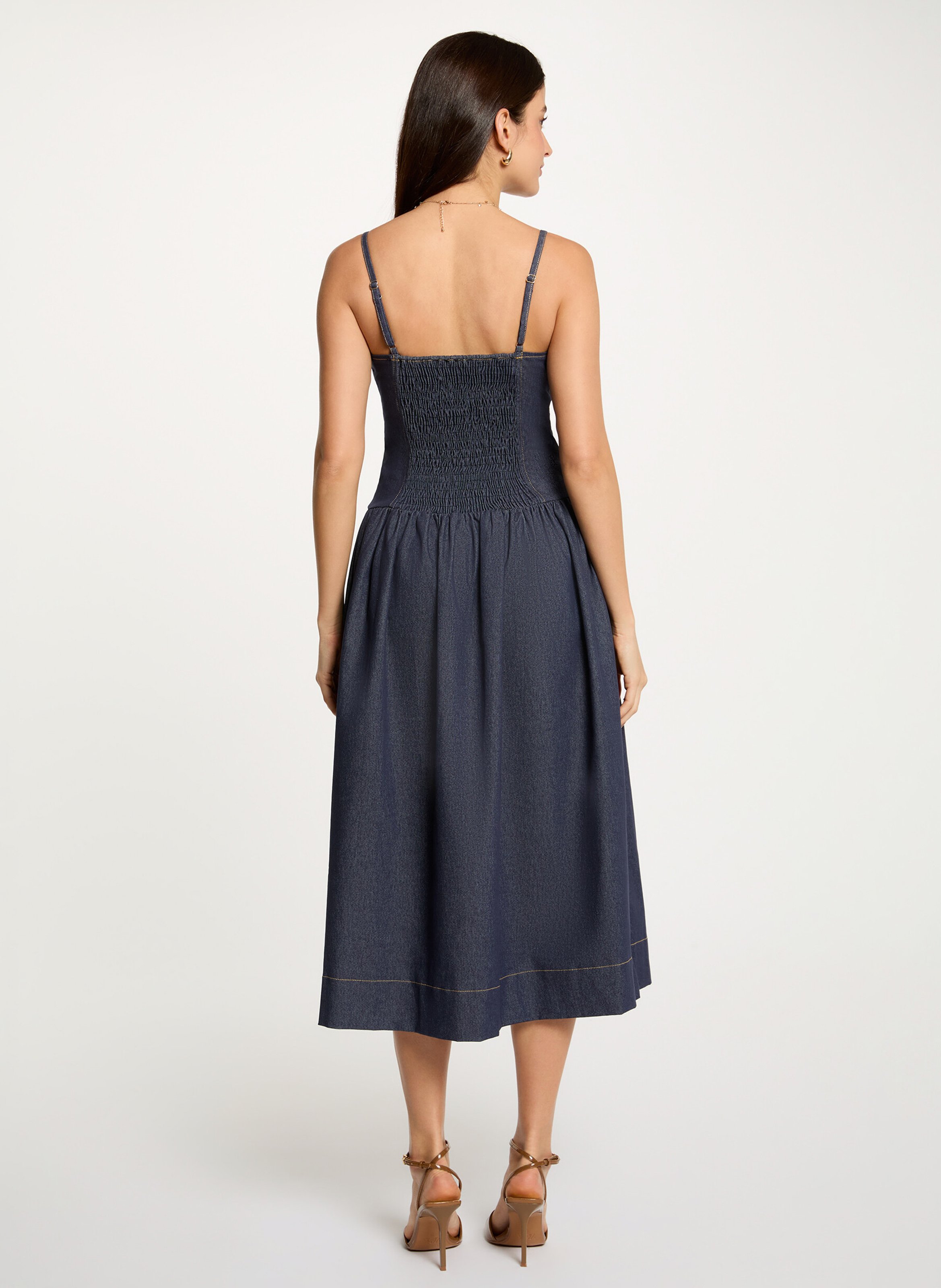 Midi ausgestelltes Baumwollmischkleid MORGAN Blau