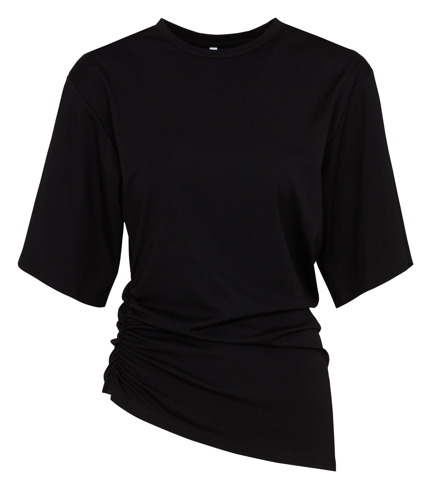 Short sleeve long t-shirt with ruched detailing. IMPERIAL Black