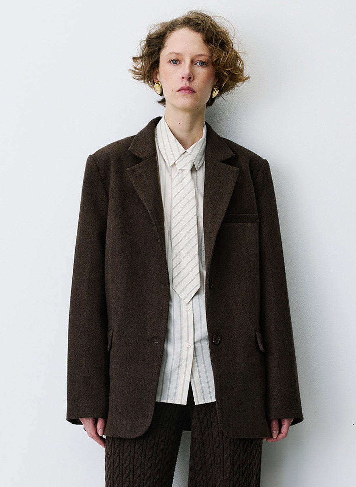 Plain structured tailored jacket GRACE ET MILA Brown