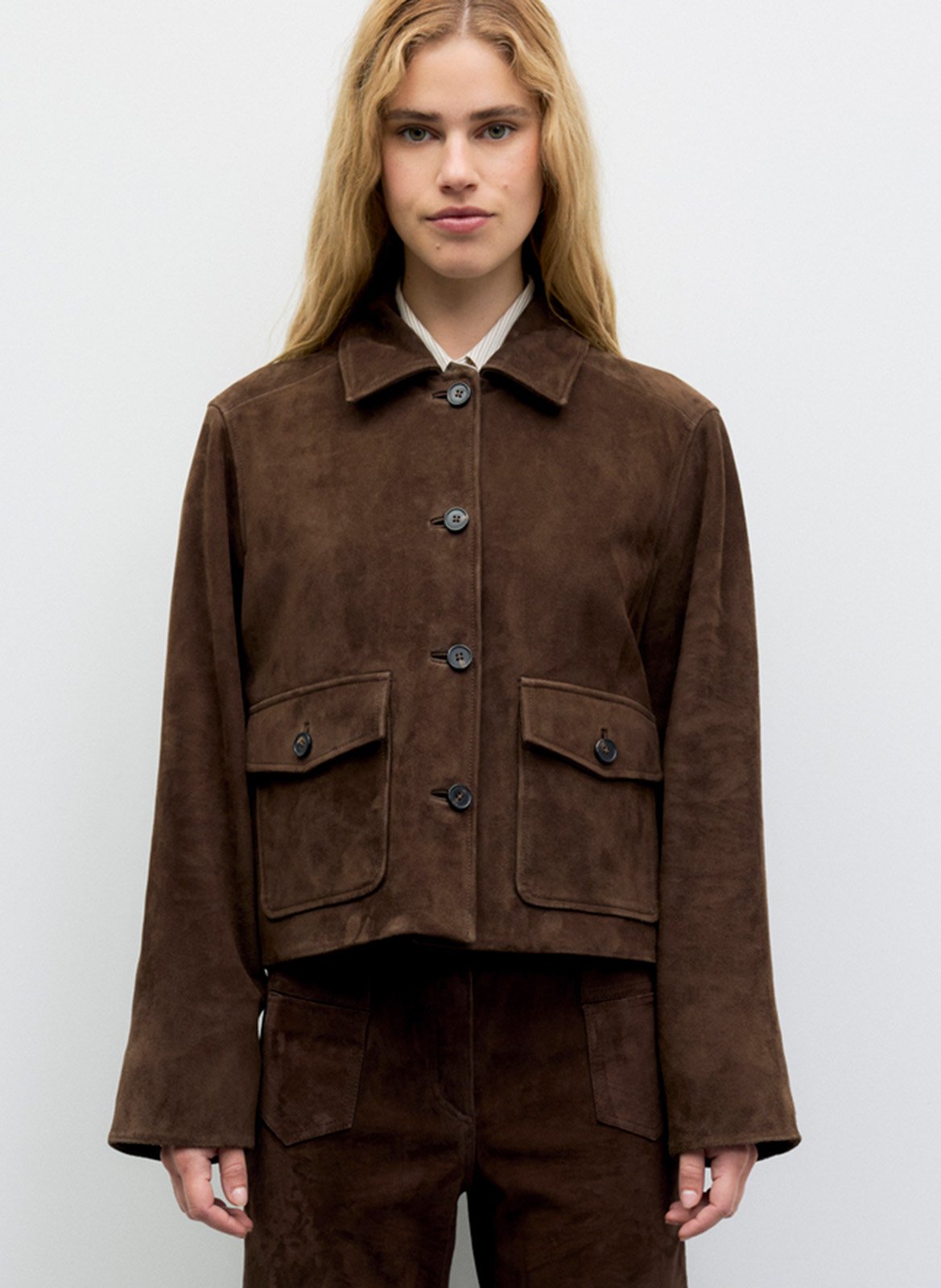 Veste boutonneée en cuir GERARD DAREL Brown