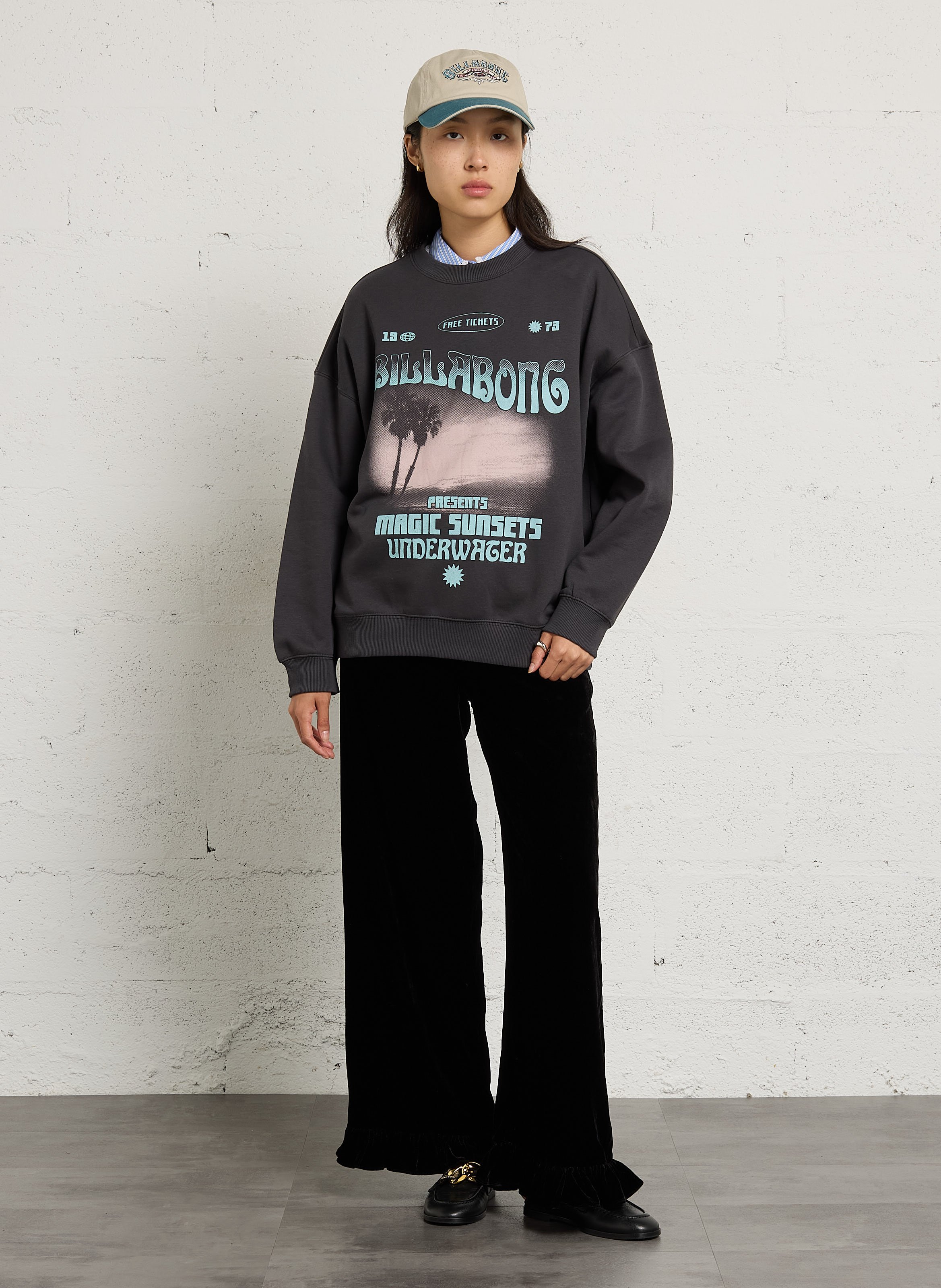 Gerader Baumwoll-Pullover mit Muster BILLABONG Schwarz