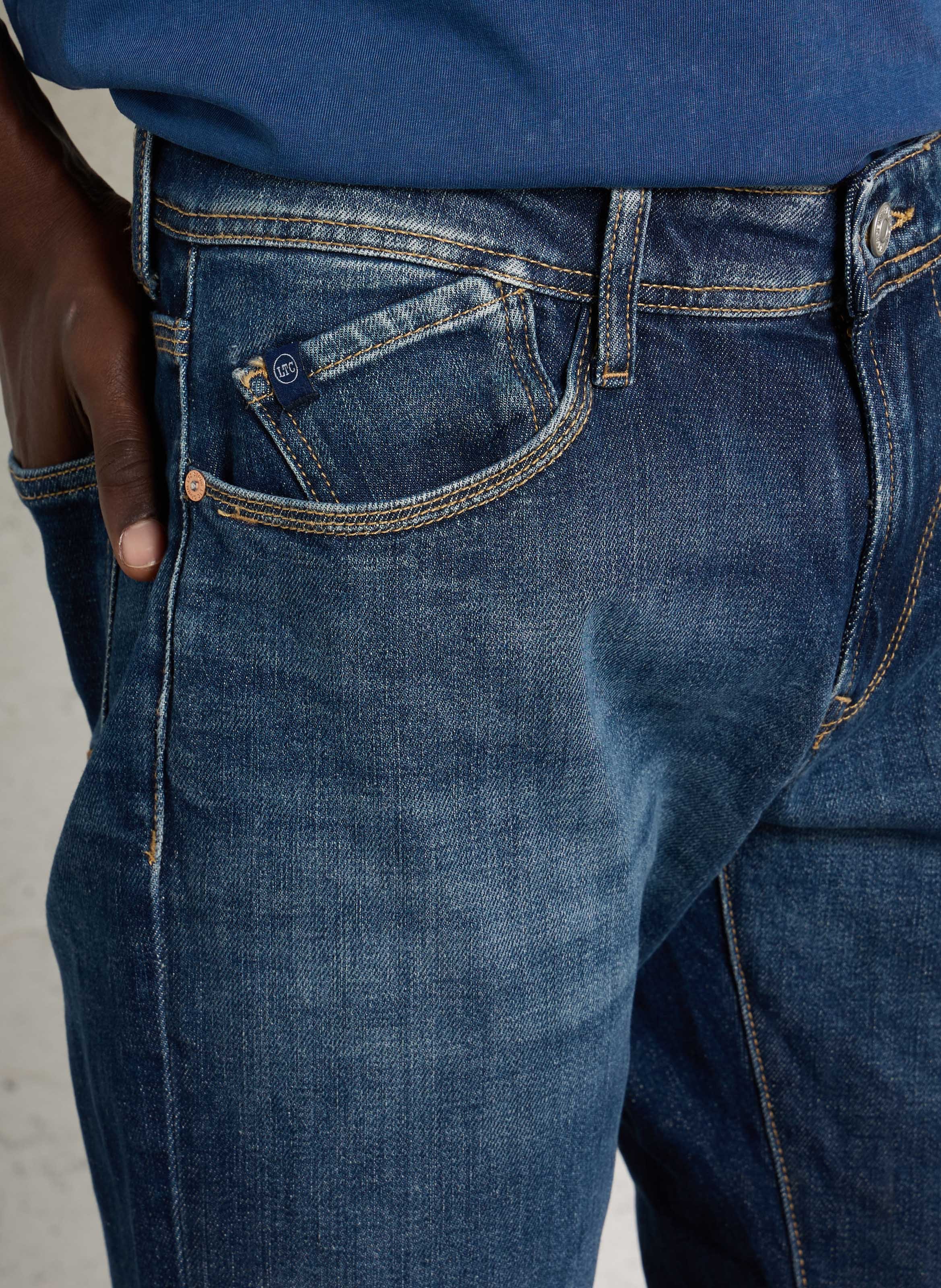 Jean droit en denim de coton mélangé LE TEMPS DES CERISES Bleu