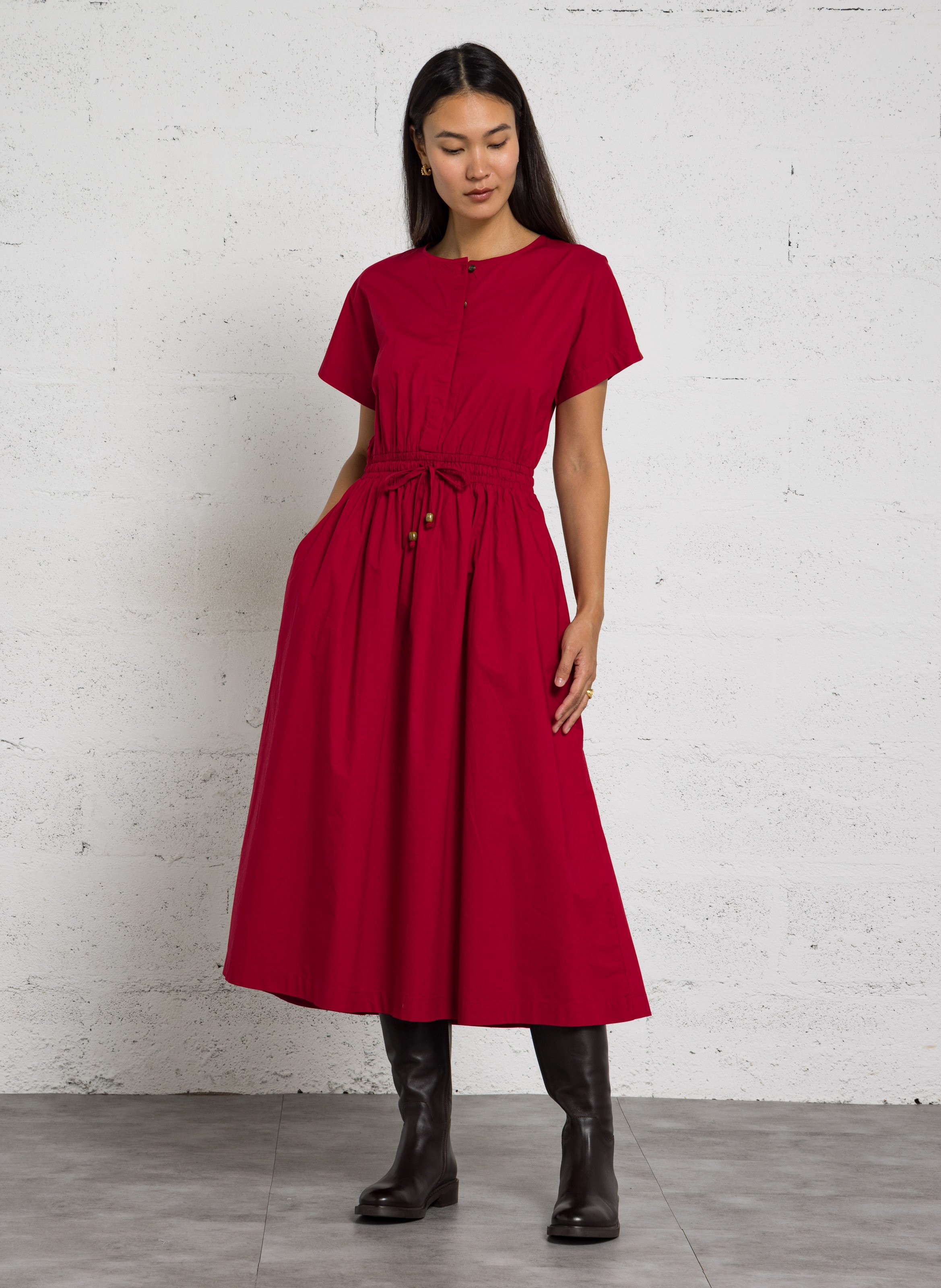 Robe longue cintrée en coton MAISON 123 Rouge