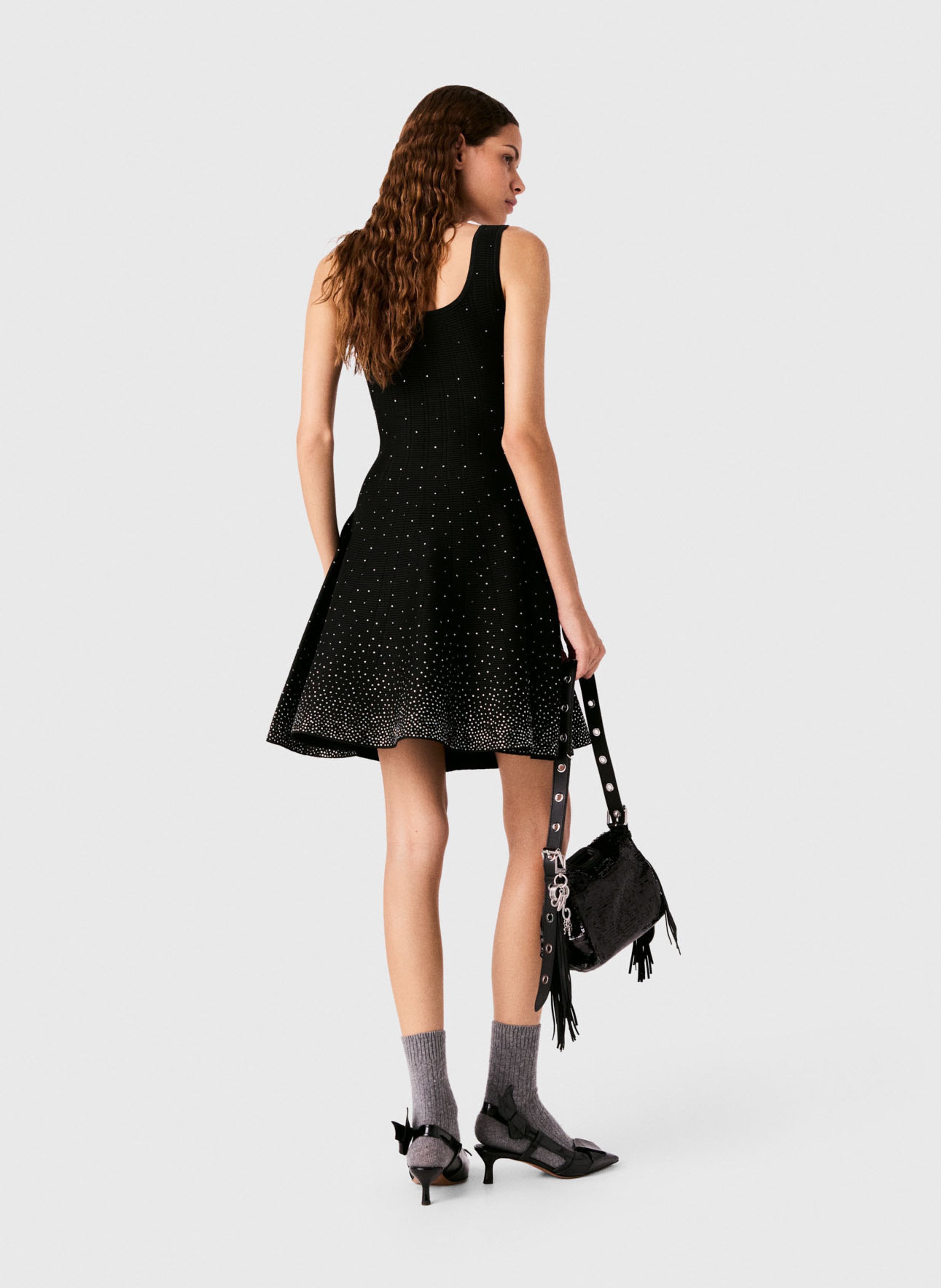 Robe courte évasée à strass MAJE Noir