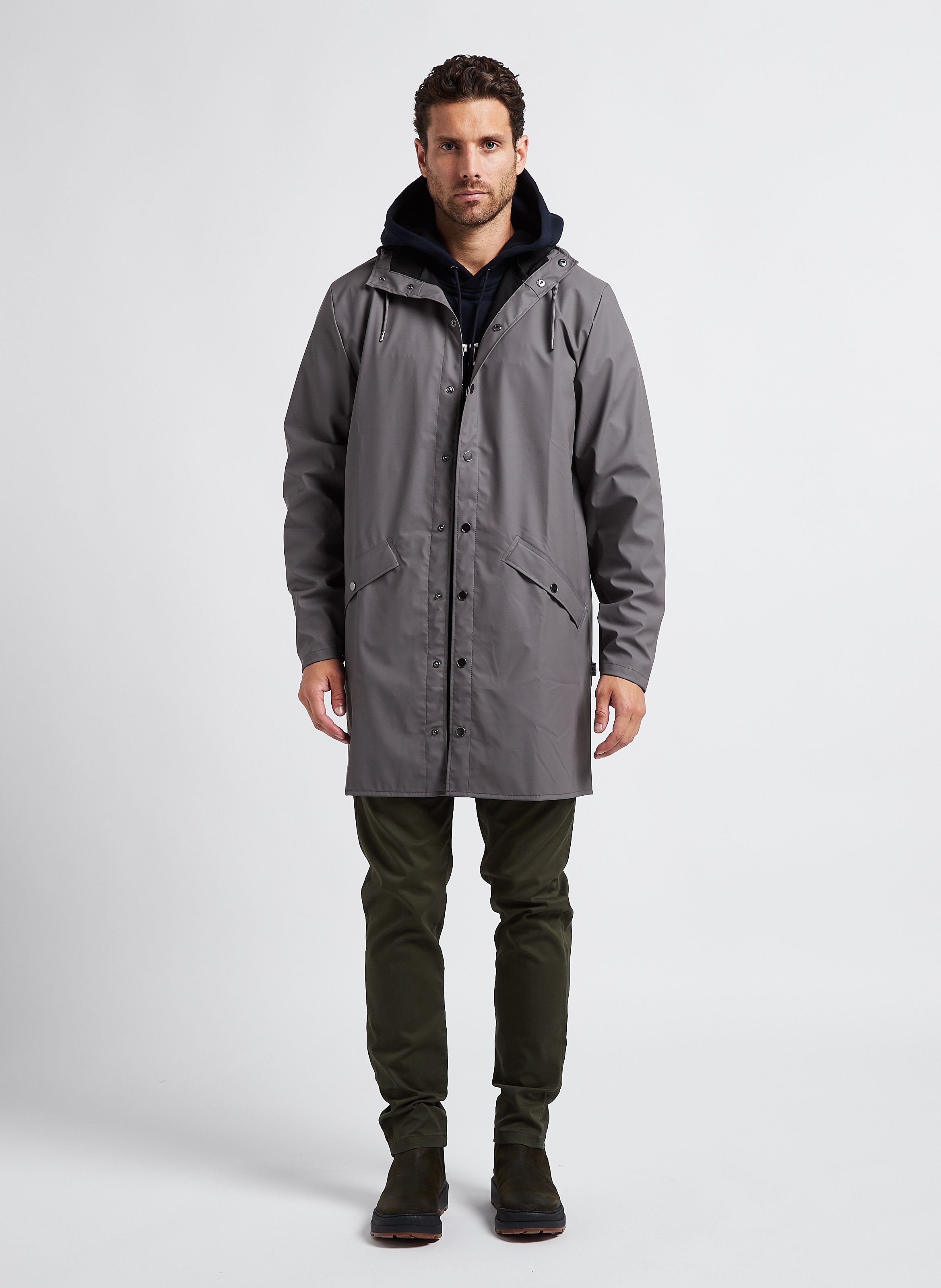 Coupe vent Imperm able Long Capuche Long Jacket Grey Rains