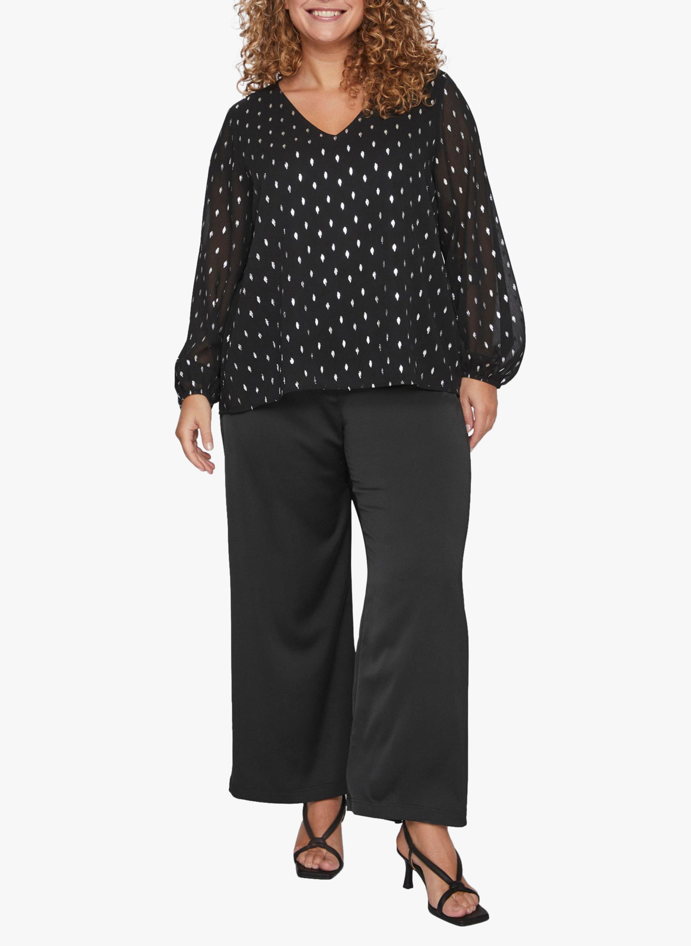 Blouse col V imprimée pois EVOKED Noir