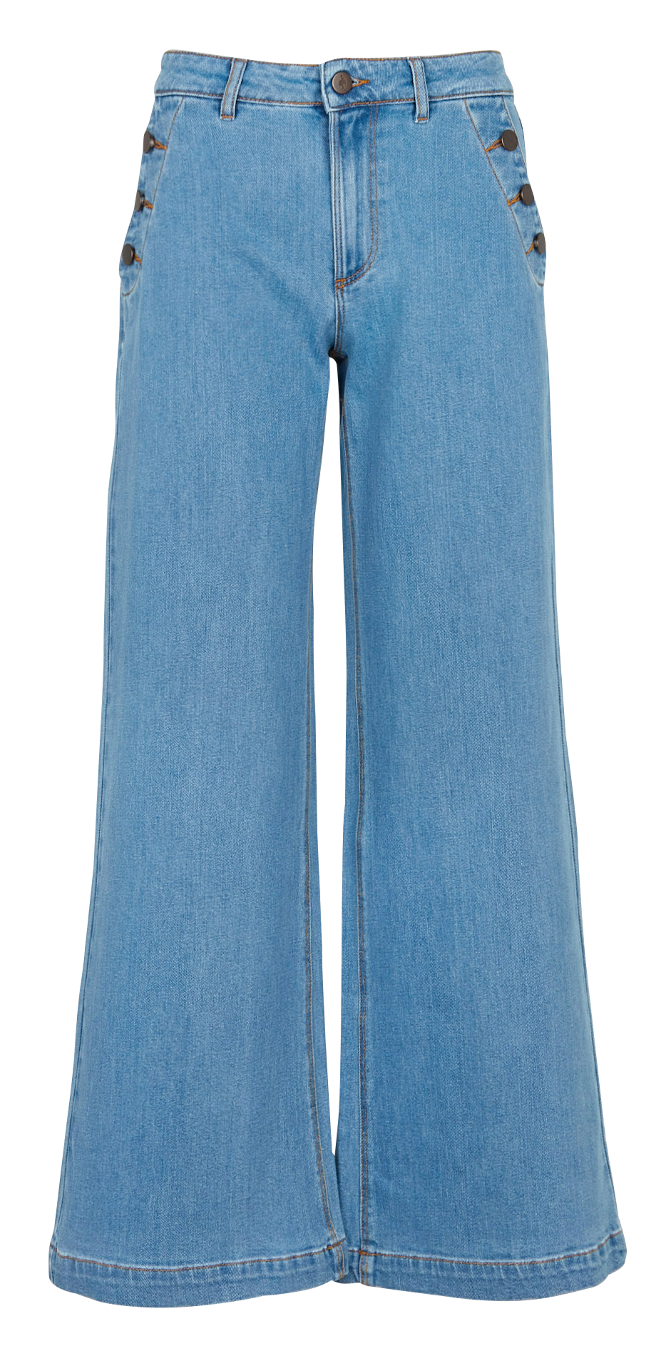 Jean large en deim délavé ONE STEP Bleu