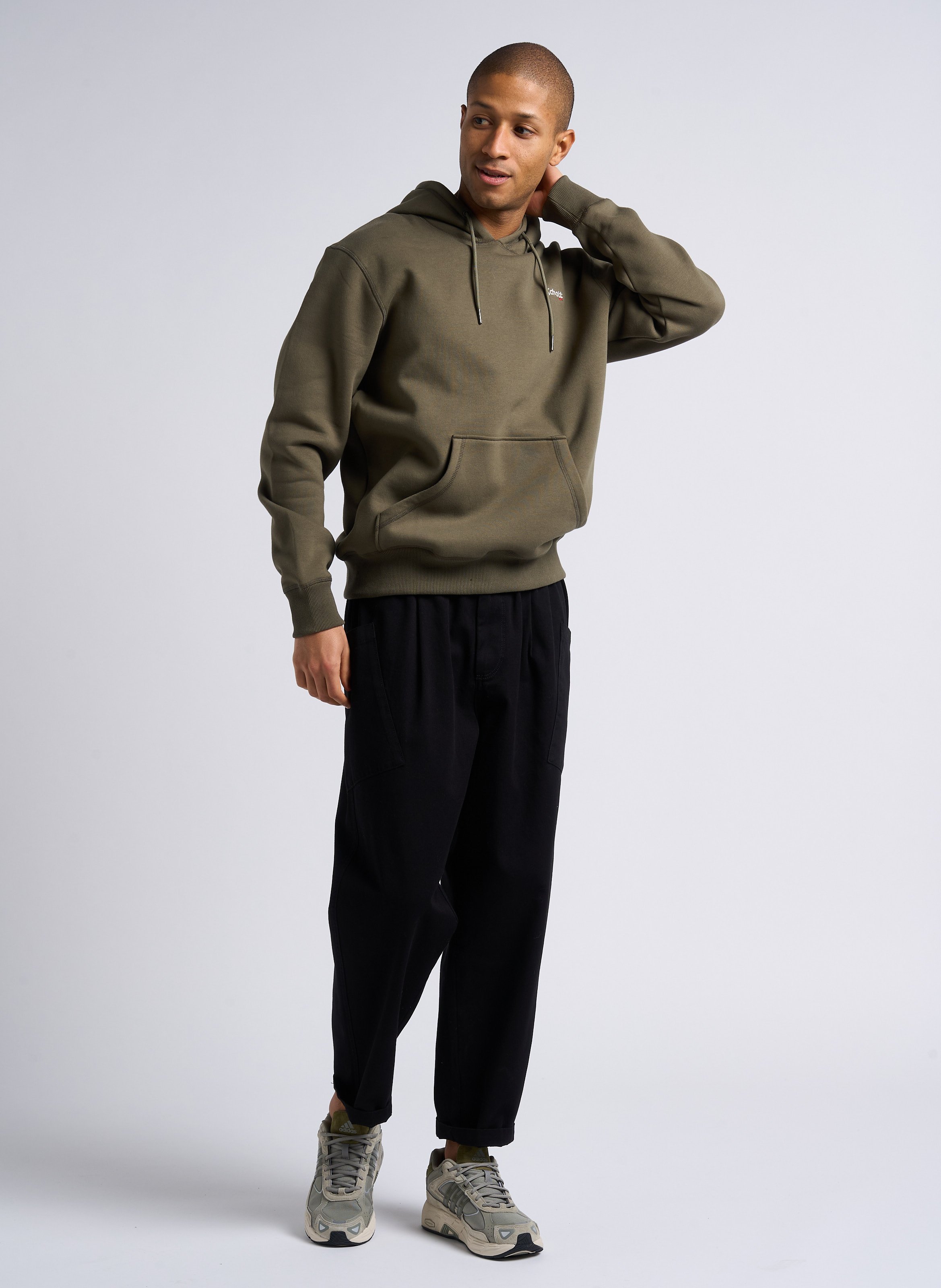 Sweat à capuche regular-fit brodé en coton mélangé SCHOTT Kaki