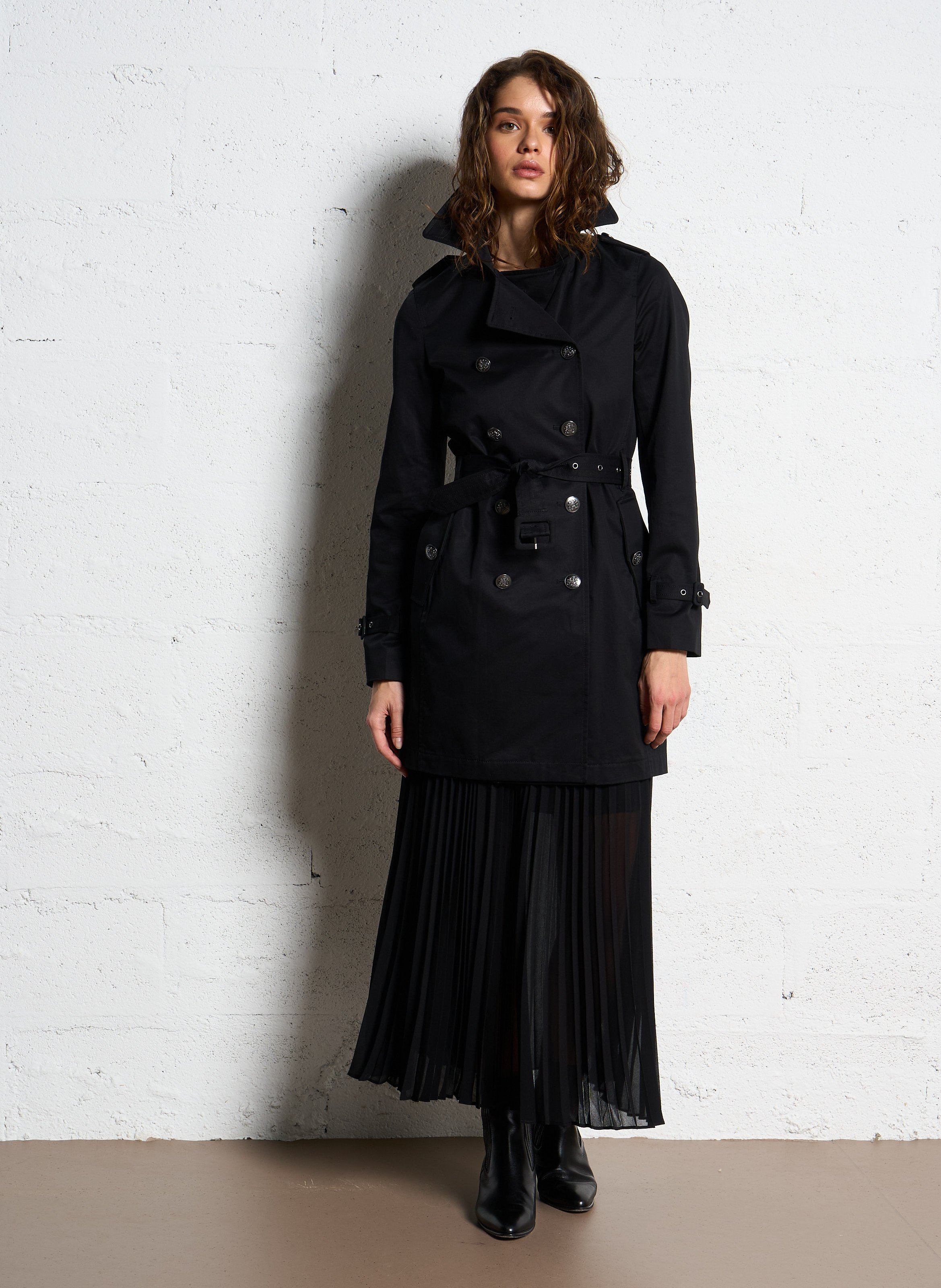 Hooded cotton trench with tailored collar IKKS Black