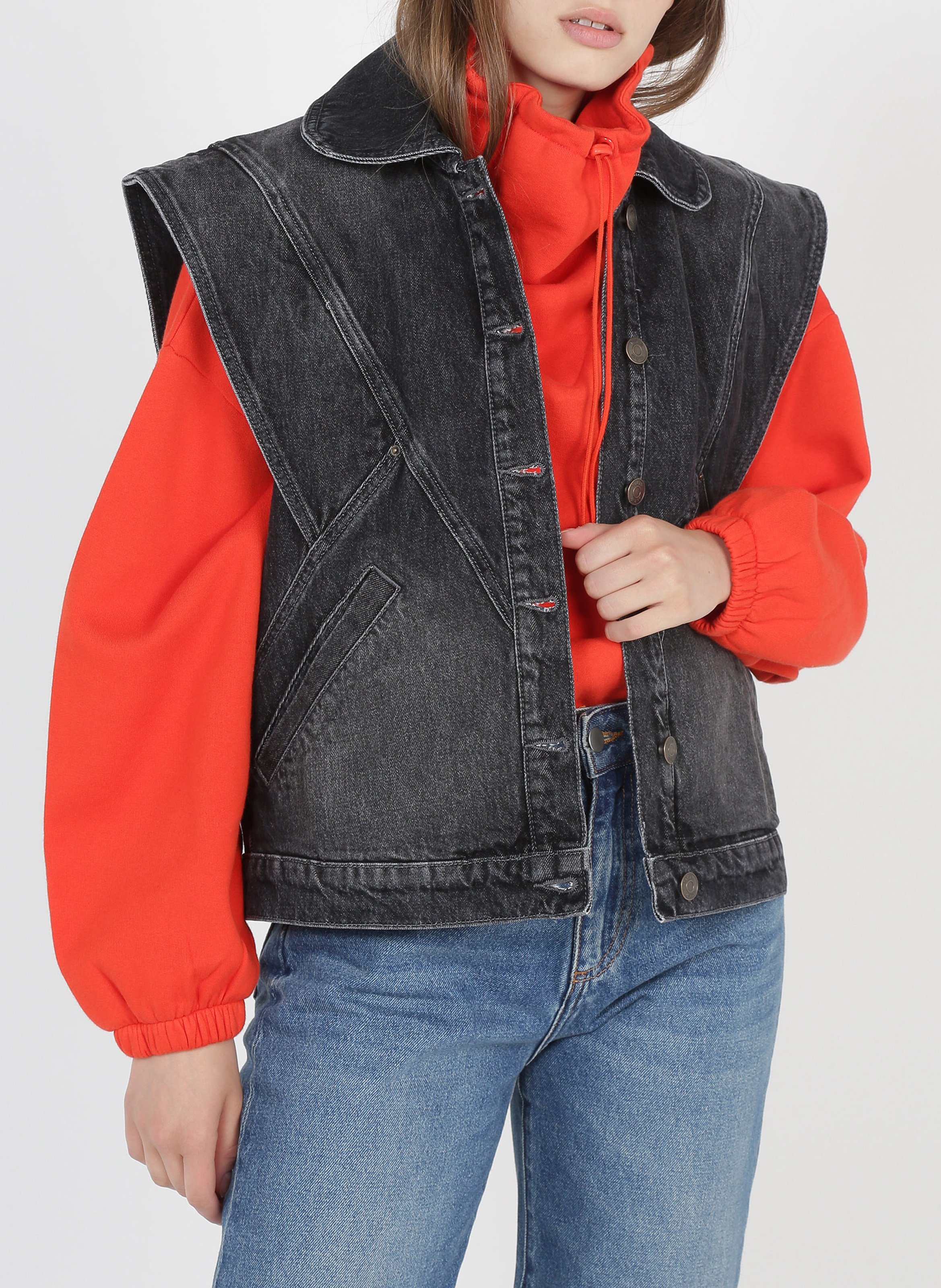 Sleeveless denim jacket Black