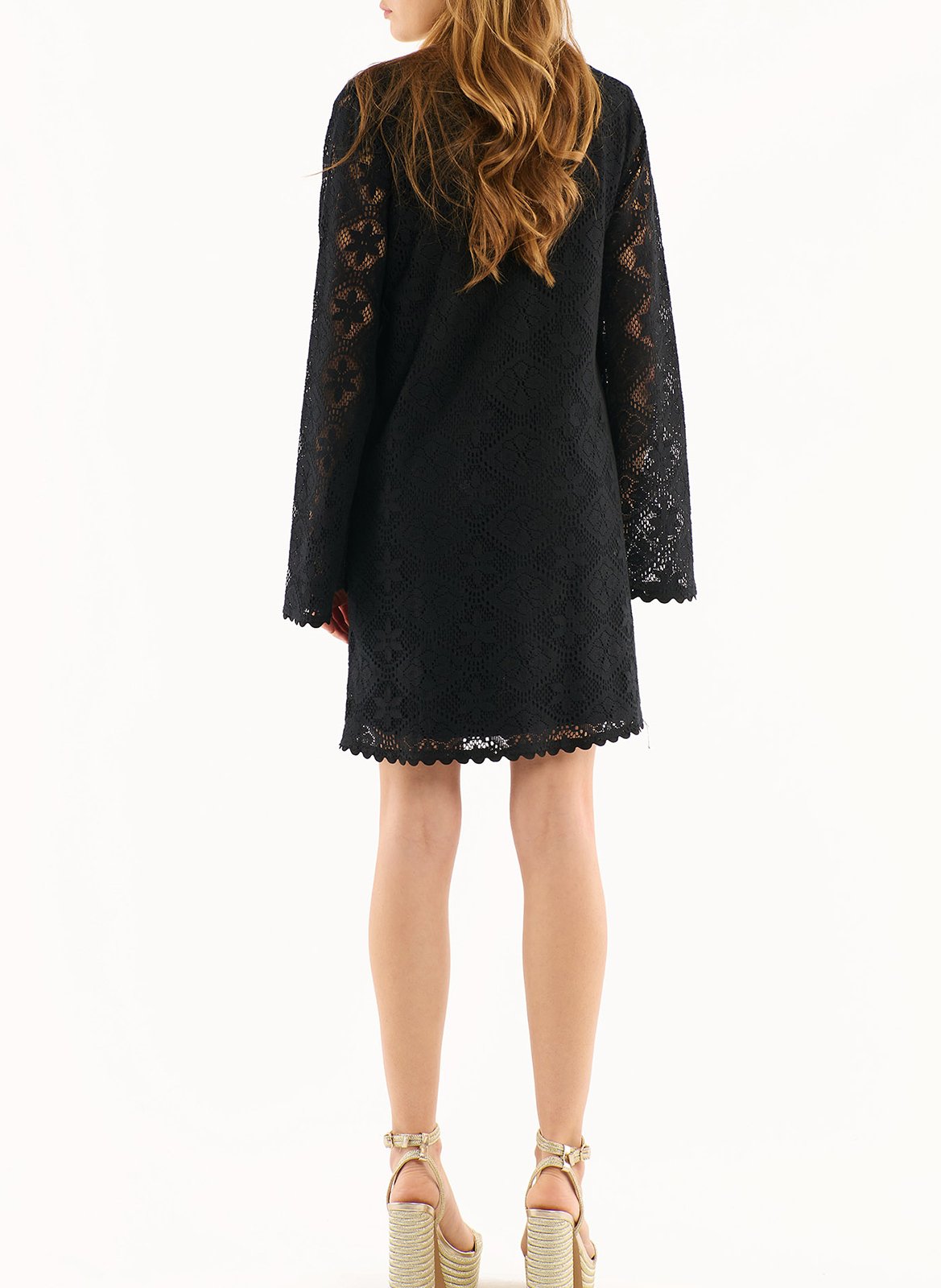 Robe courte col V en coton mélangé Noir