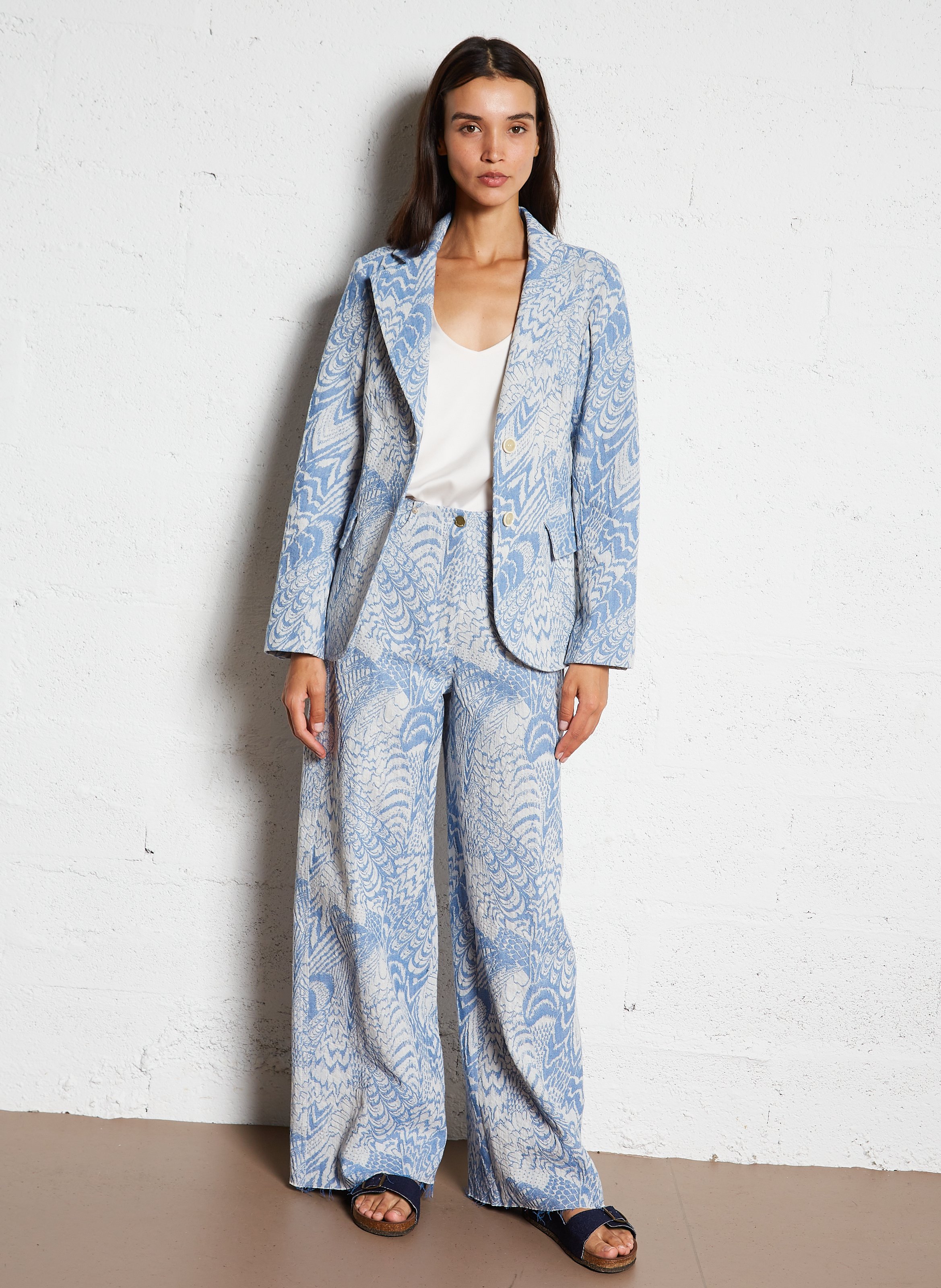 Weiter Jacquard-Jeans aus Baumwollmischung Blau