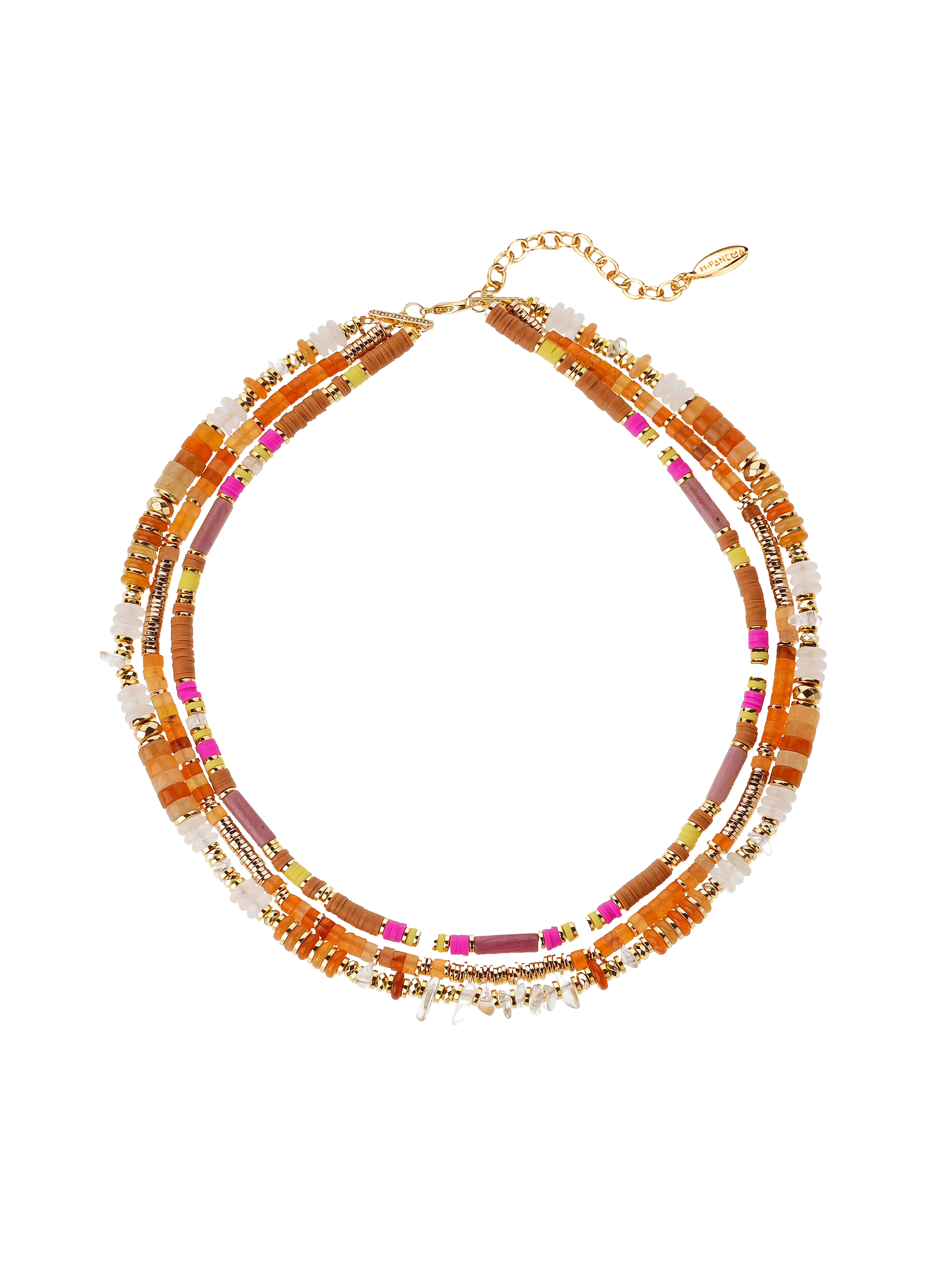 Multilayer necklace with pearls and sequins HIPANEMA Brown