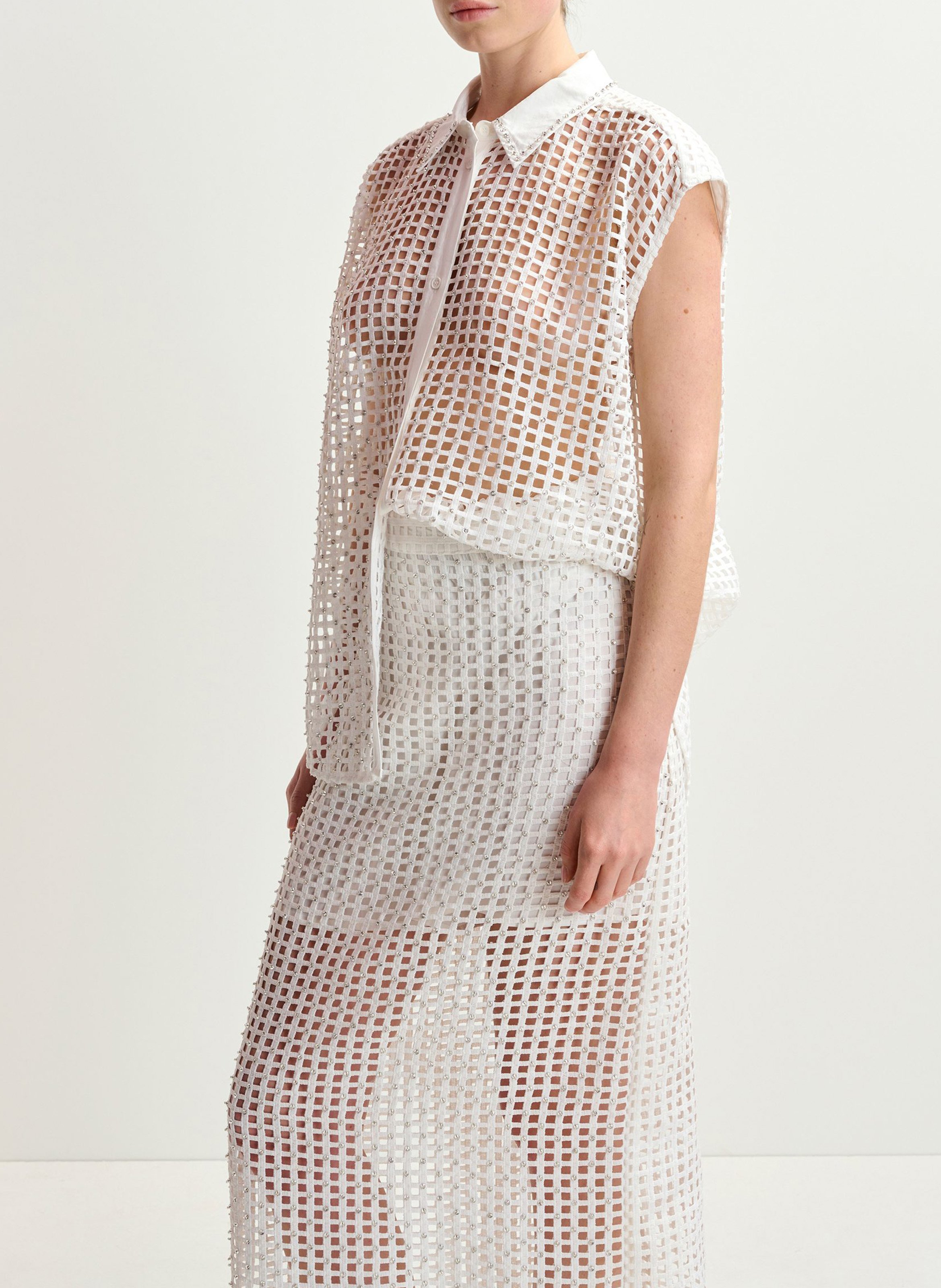 Midi mesh skirt with beads Blanc Essentiel Antwerp - Women