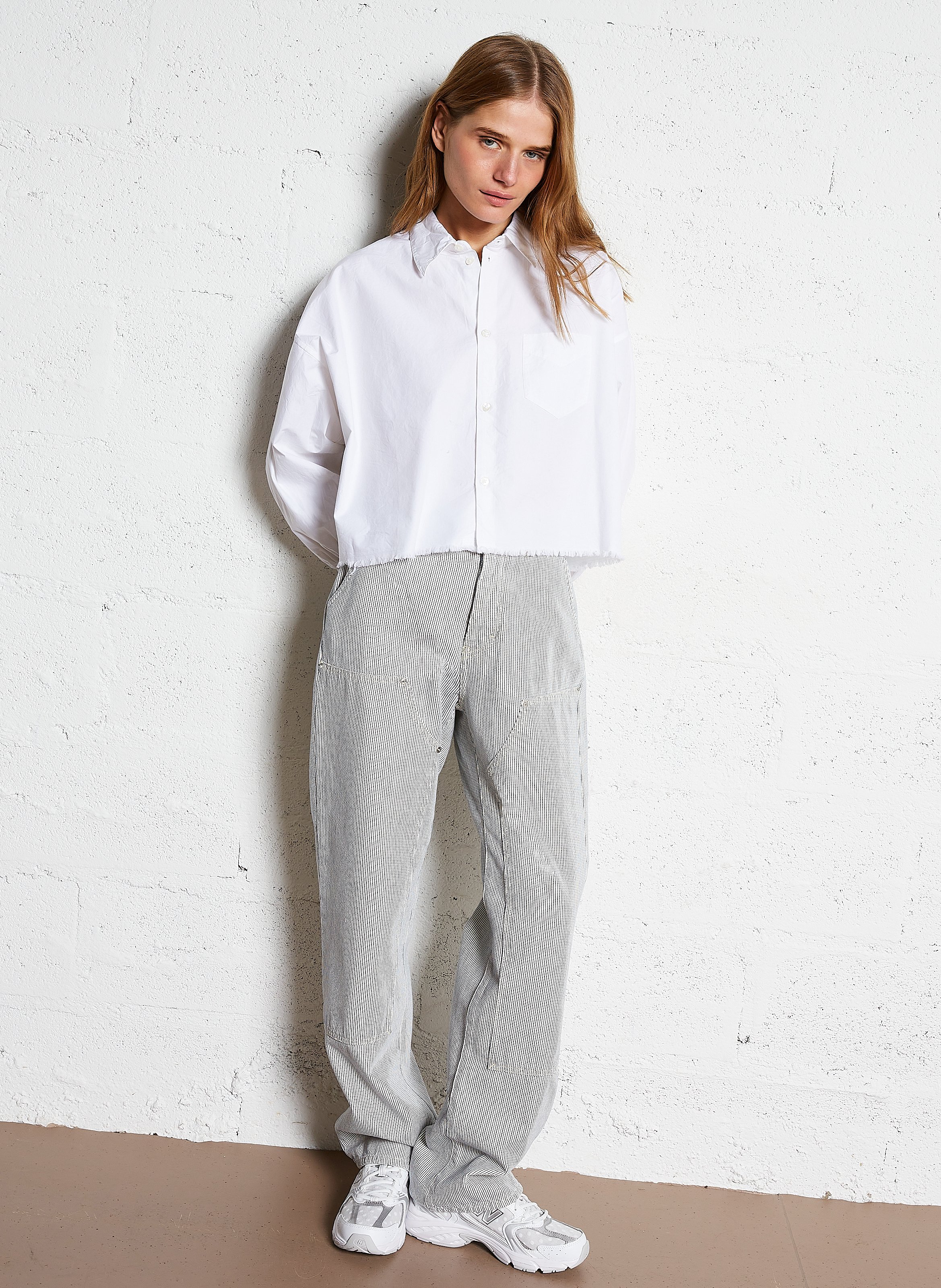 Rechte jeans van gestreepte katoen BELLEROSE Wit