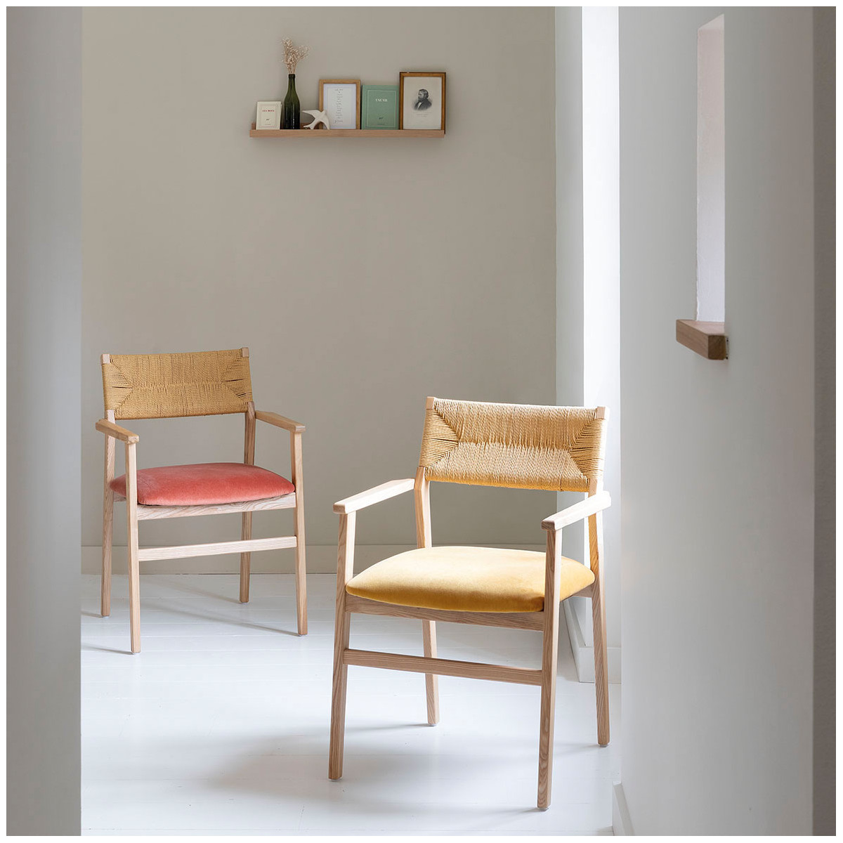 Chaise paloma en corde de papier et velours - framboise BLANC D'IVOIRE Rose