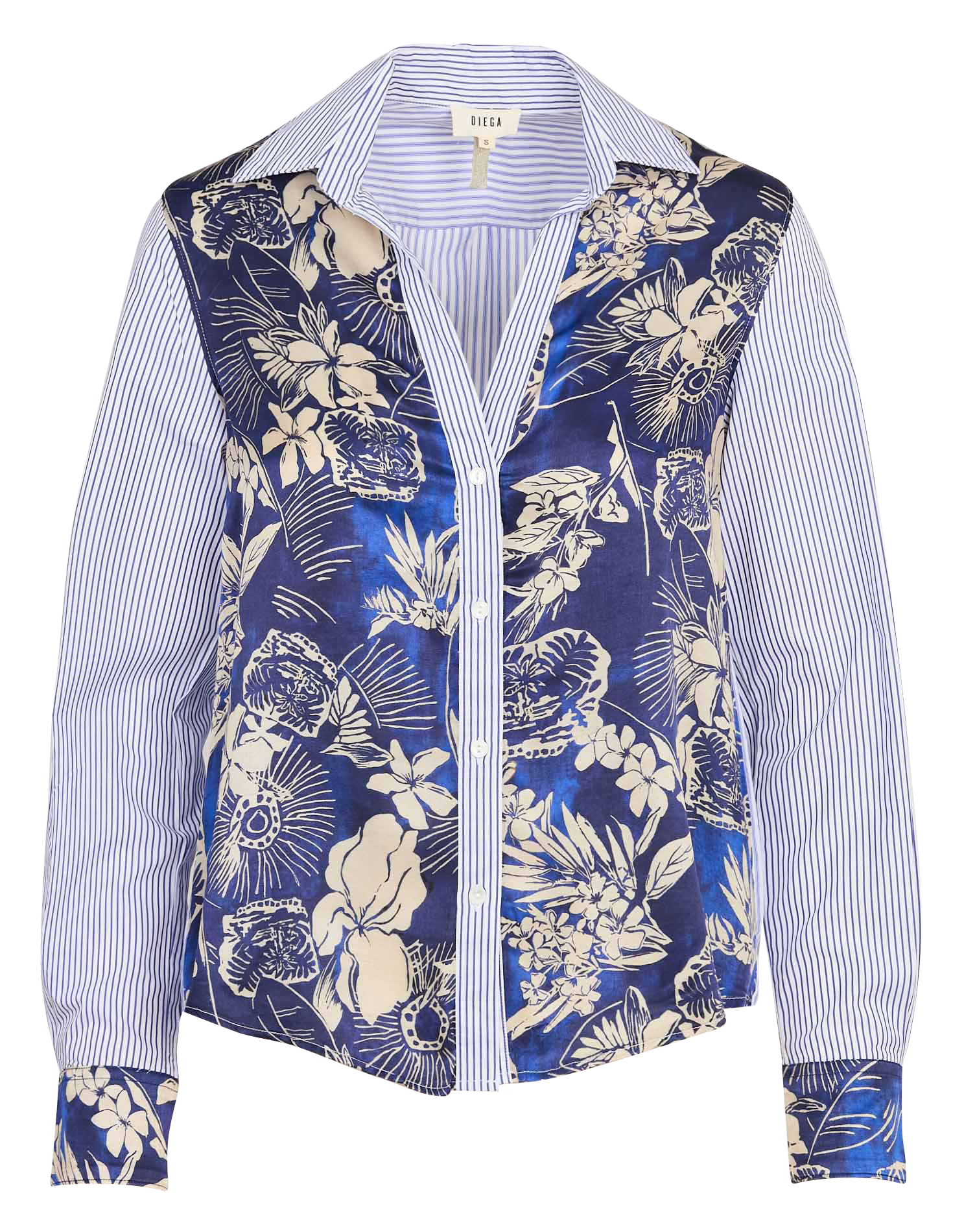 Chemise col classique manches contrastantes en coton DIEGA Blue