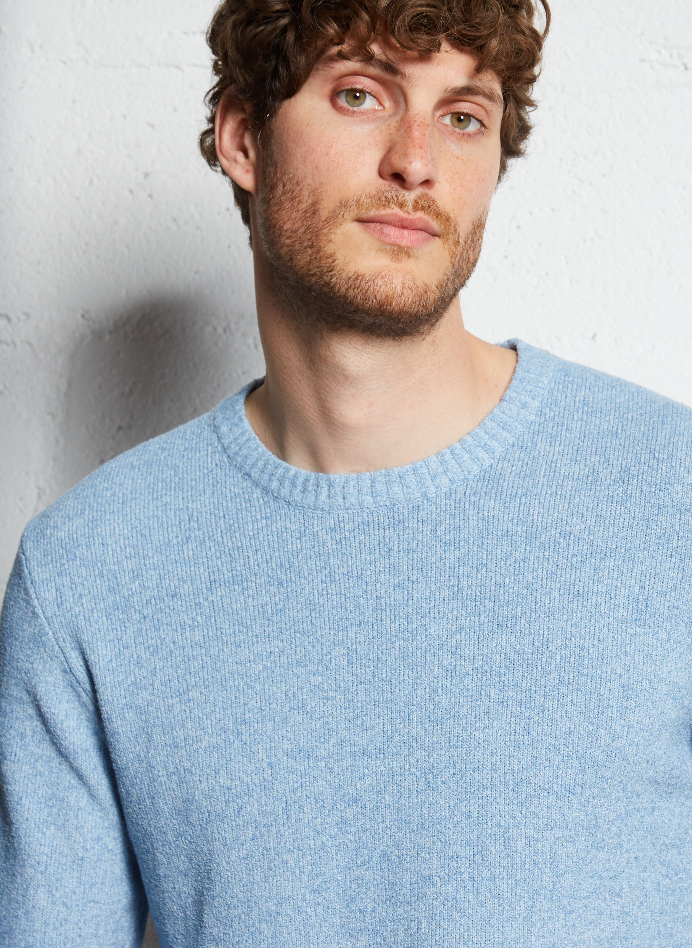 Pull col rond en coton mélangé AU PRINTEMPS PARIS Bleu