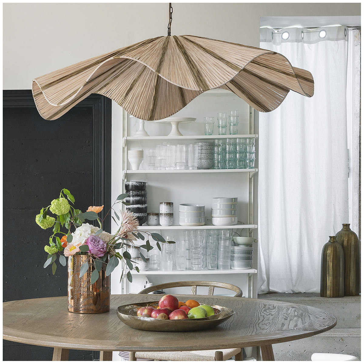 Raffia Aida Suspension - Gold and Natural - ø 110 x 21 cm BLANC D'IVOIRE Golden