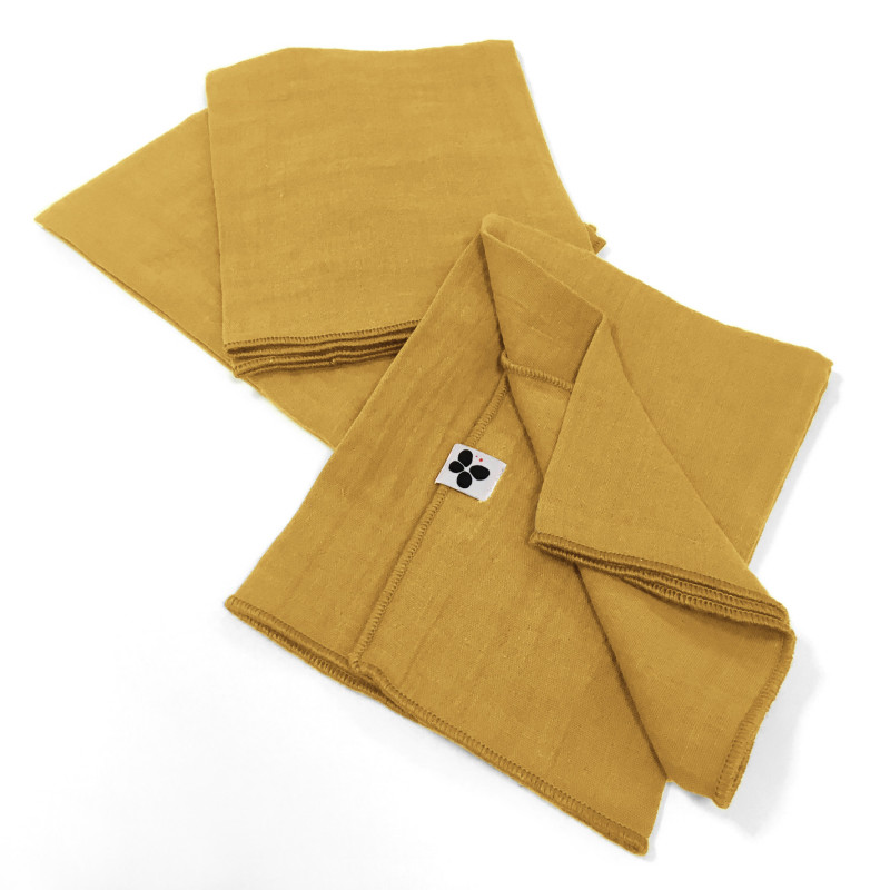 Set of 2 cotton muslin hand towels L'EFFET PAPILLON Yellow