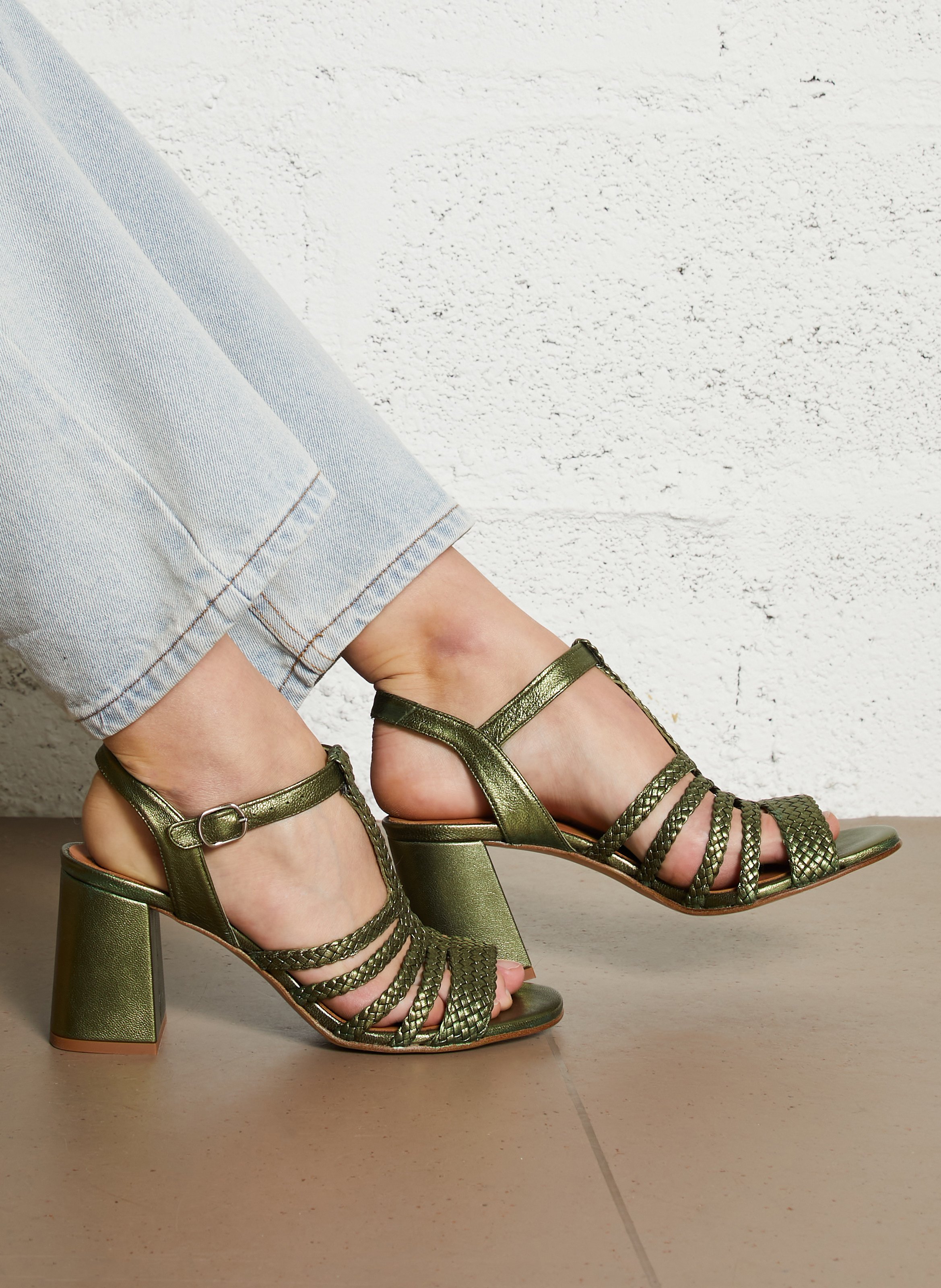 Sandales hautes en cuir NAGUISA Vert