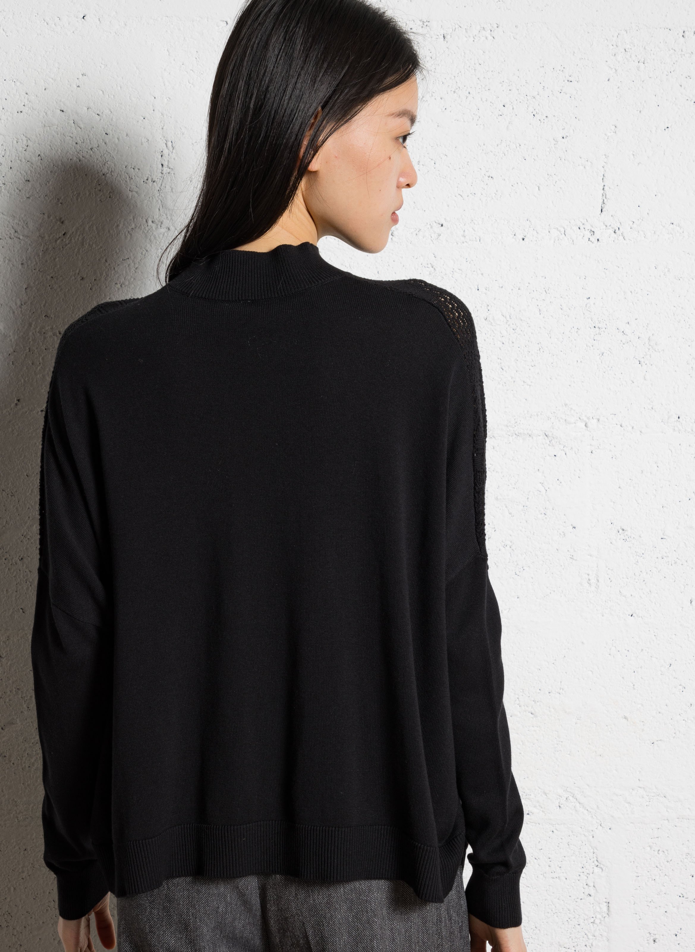 Long wool-blend knit cardigan I CODE Black