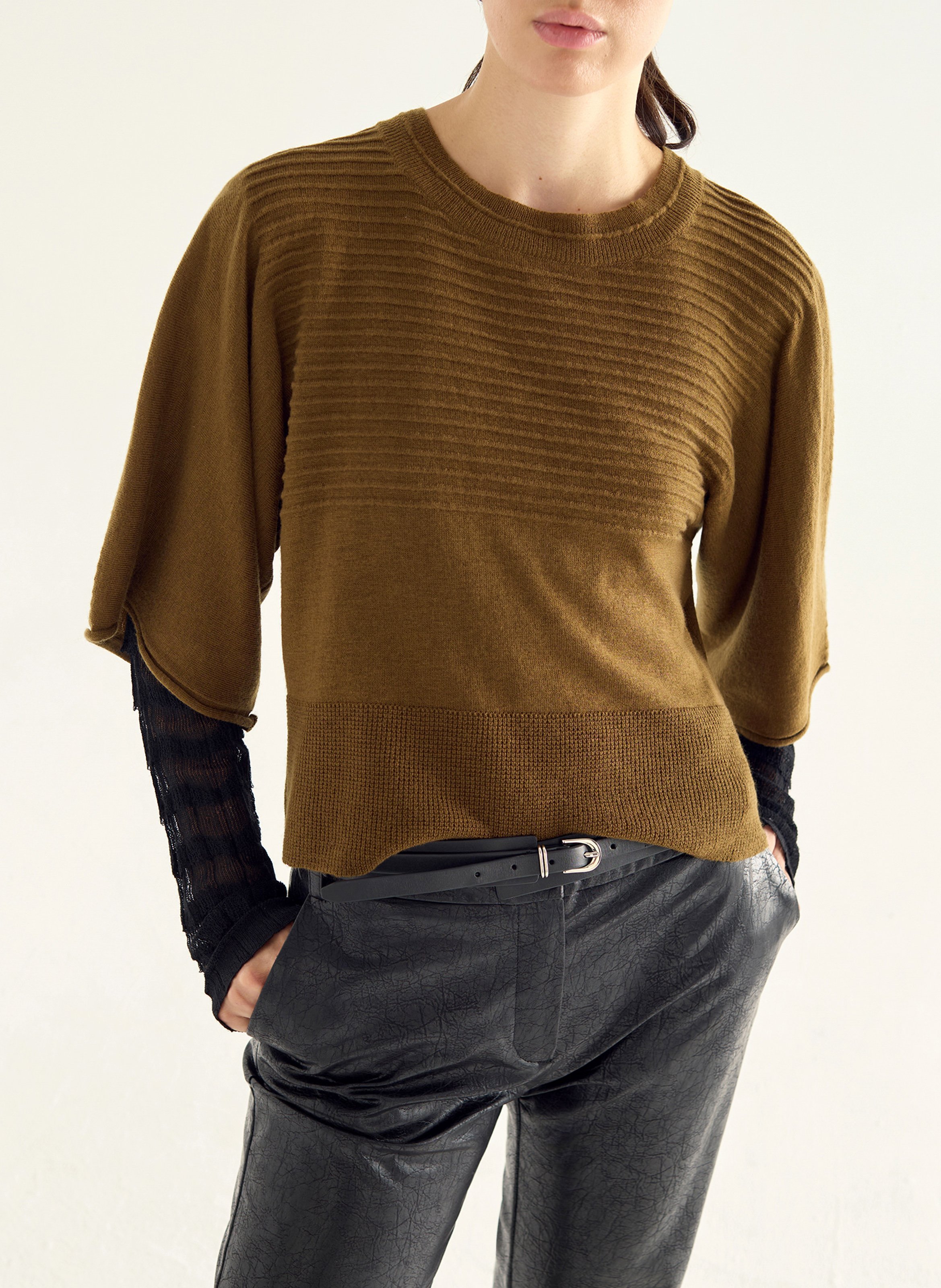 Pull droit col ronden laine COTELAC Vert