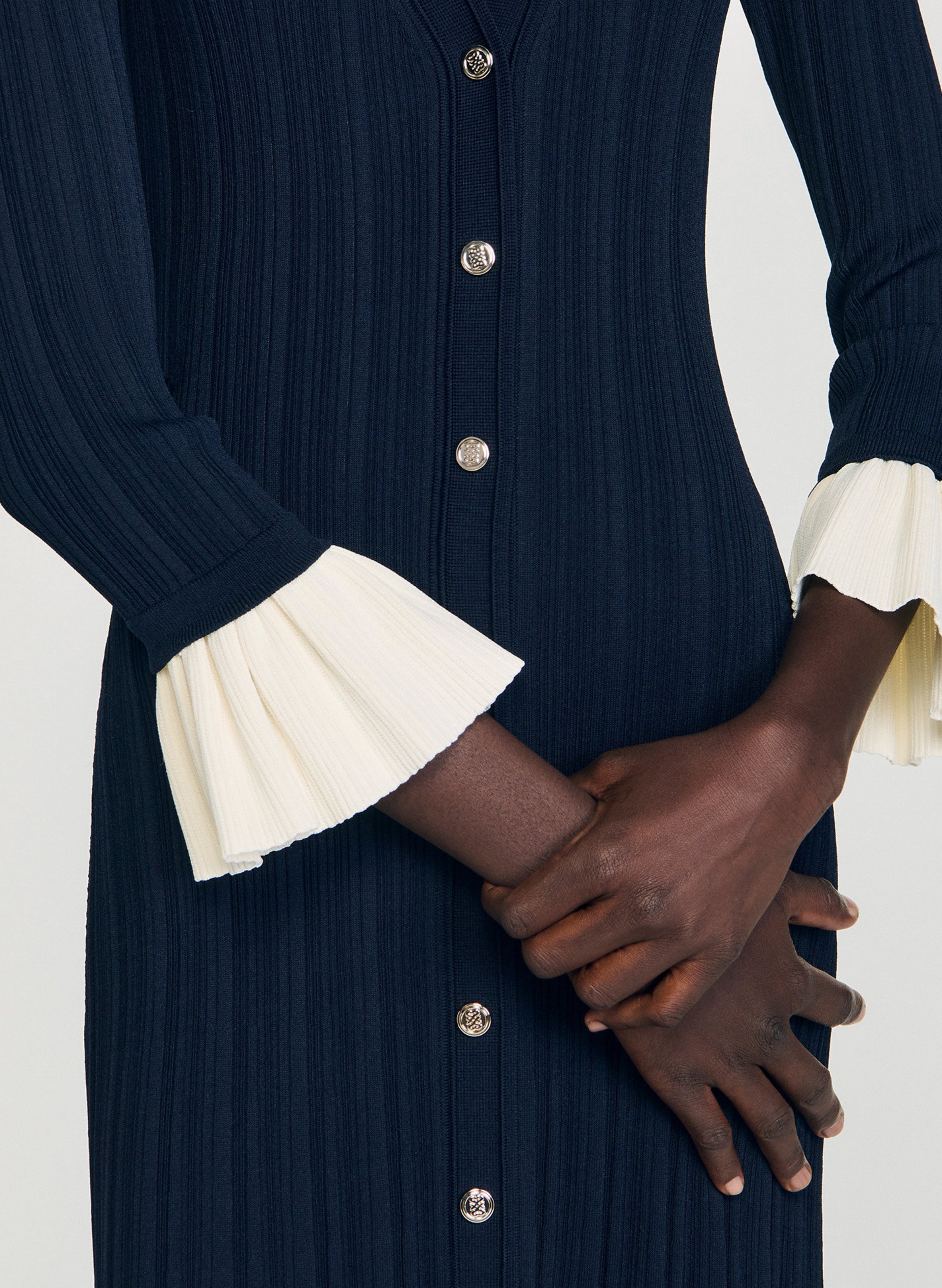 Robe longue moulante col V SANDRO Bleu