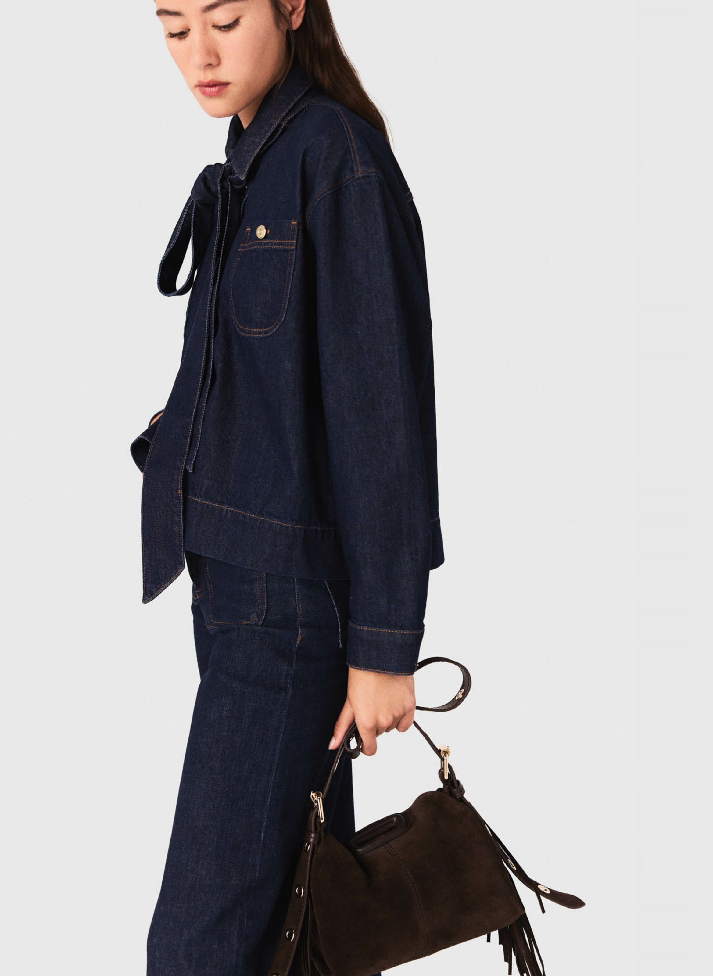 Chemise col classique en jean MAJE Bleu