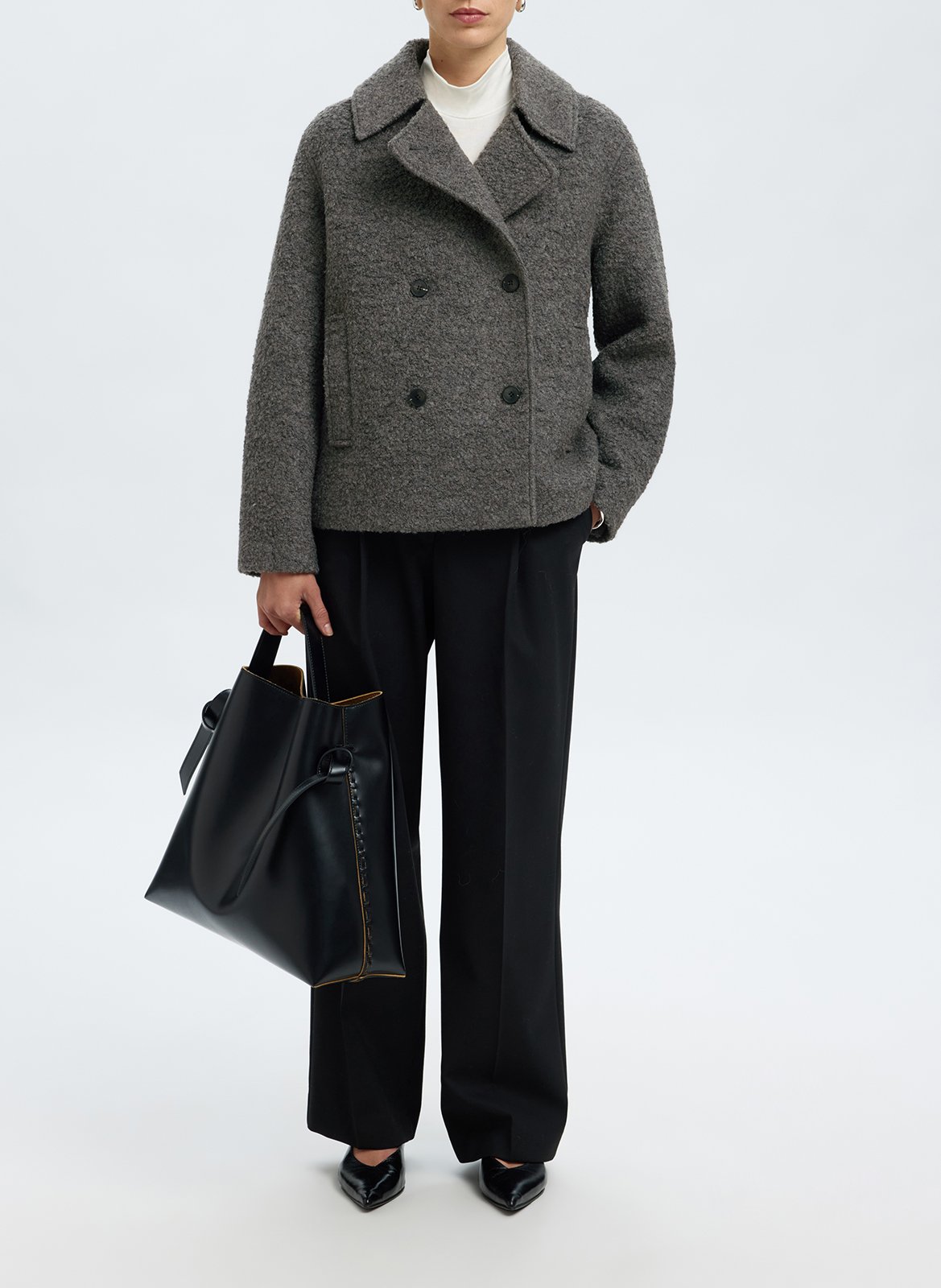 Manteau col tailleur en laine mélangée SELECTED Gris