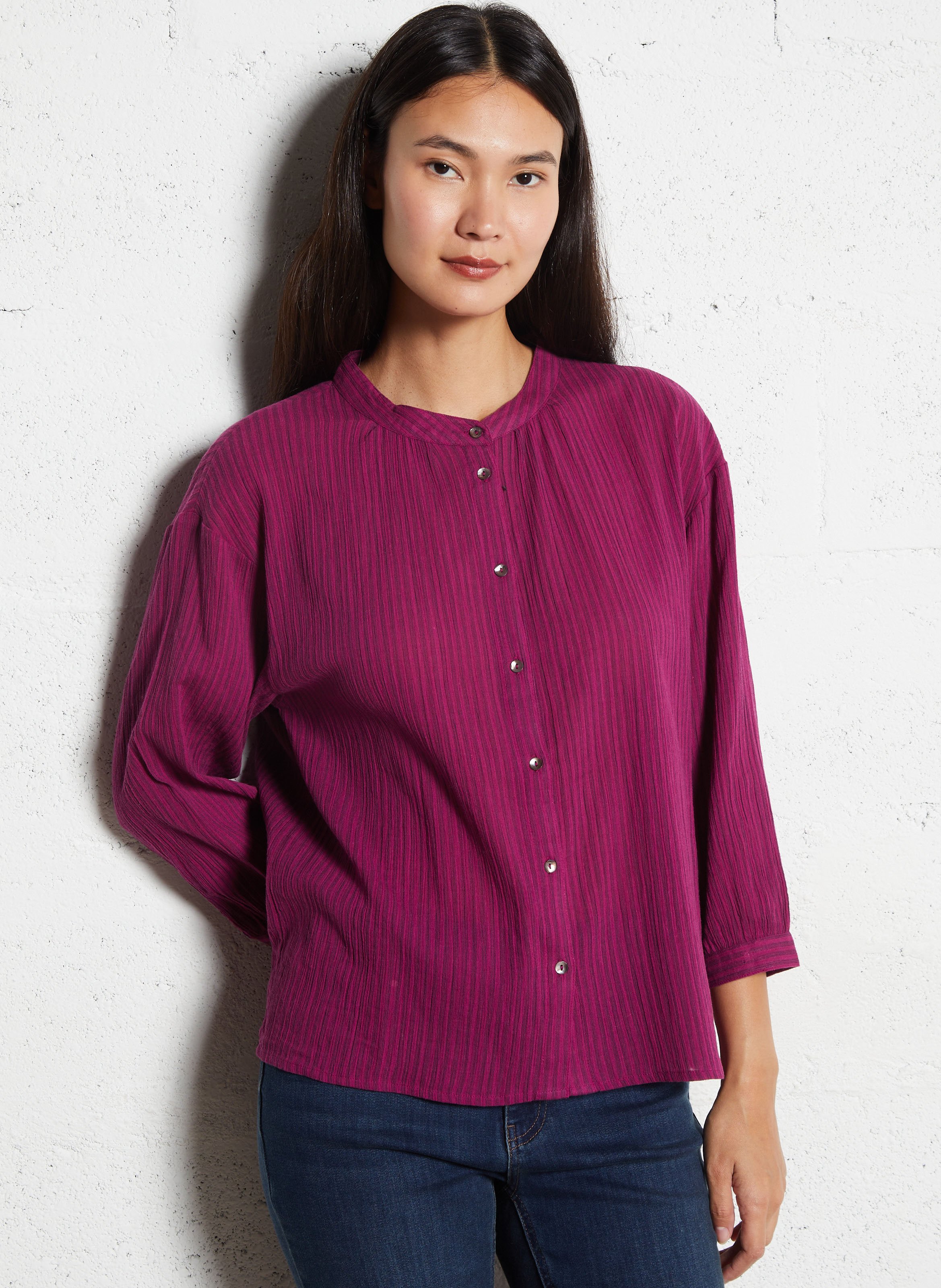Loose-fit cotton shirt with mandarin collar MAISON 123