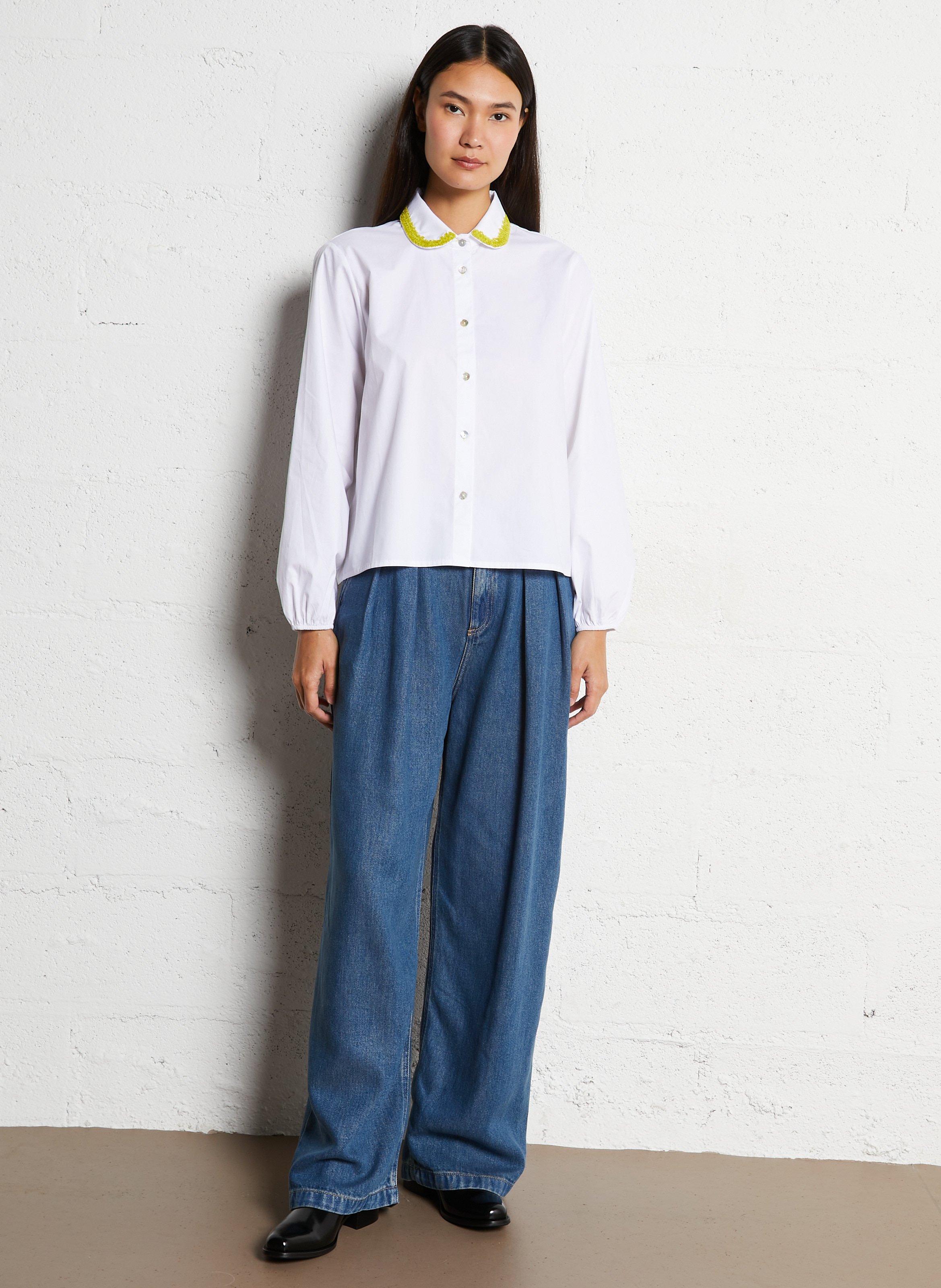 Chemise col claudine en coton DR BLOOM Blanc