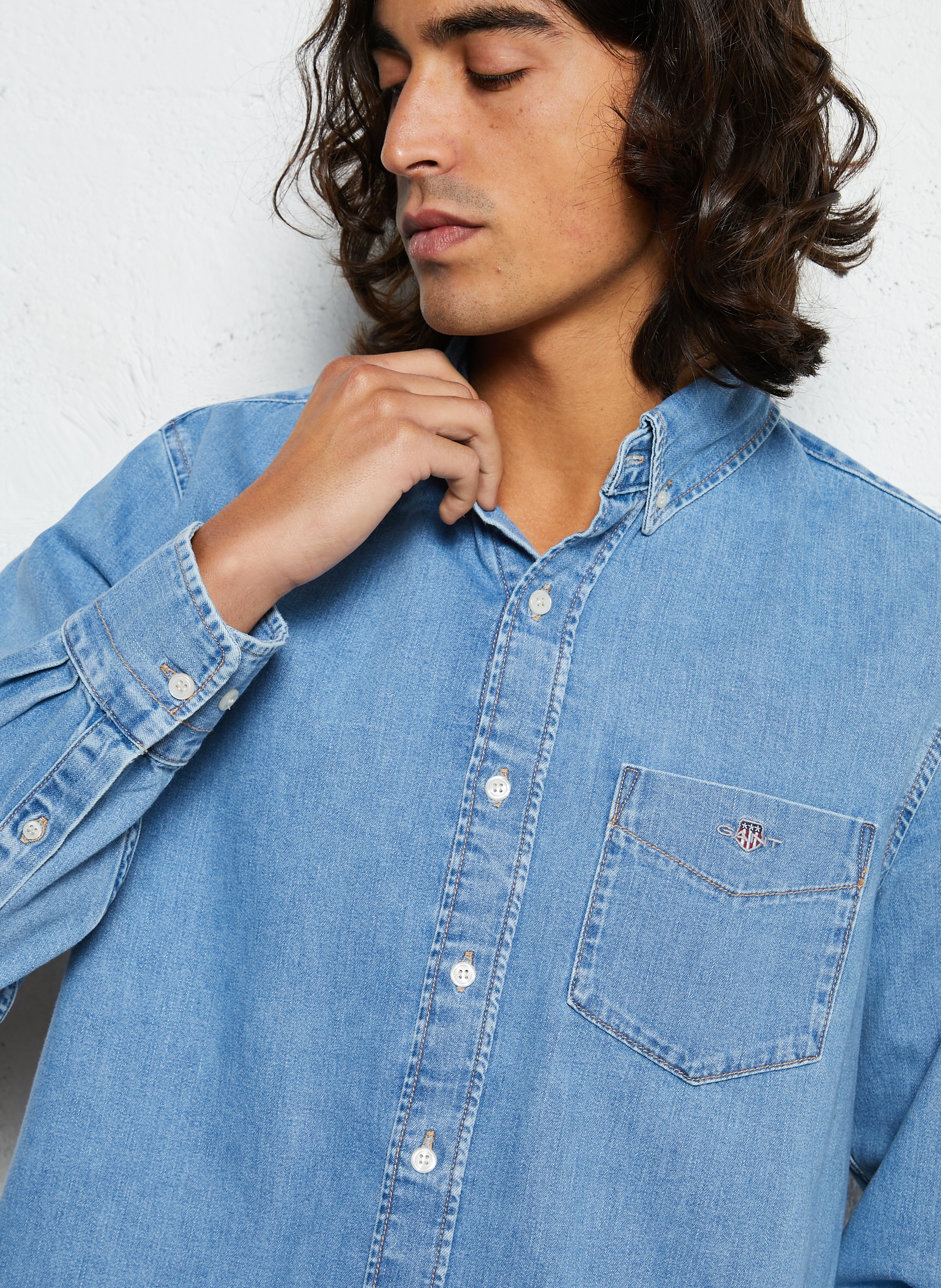 Straight denim shirt with pocket GANT Blue