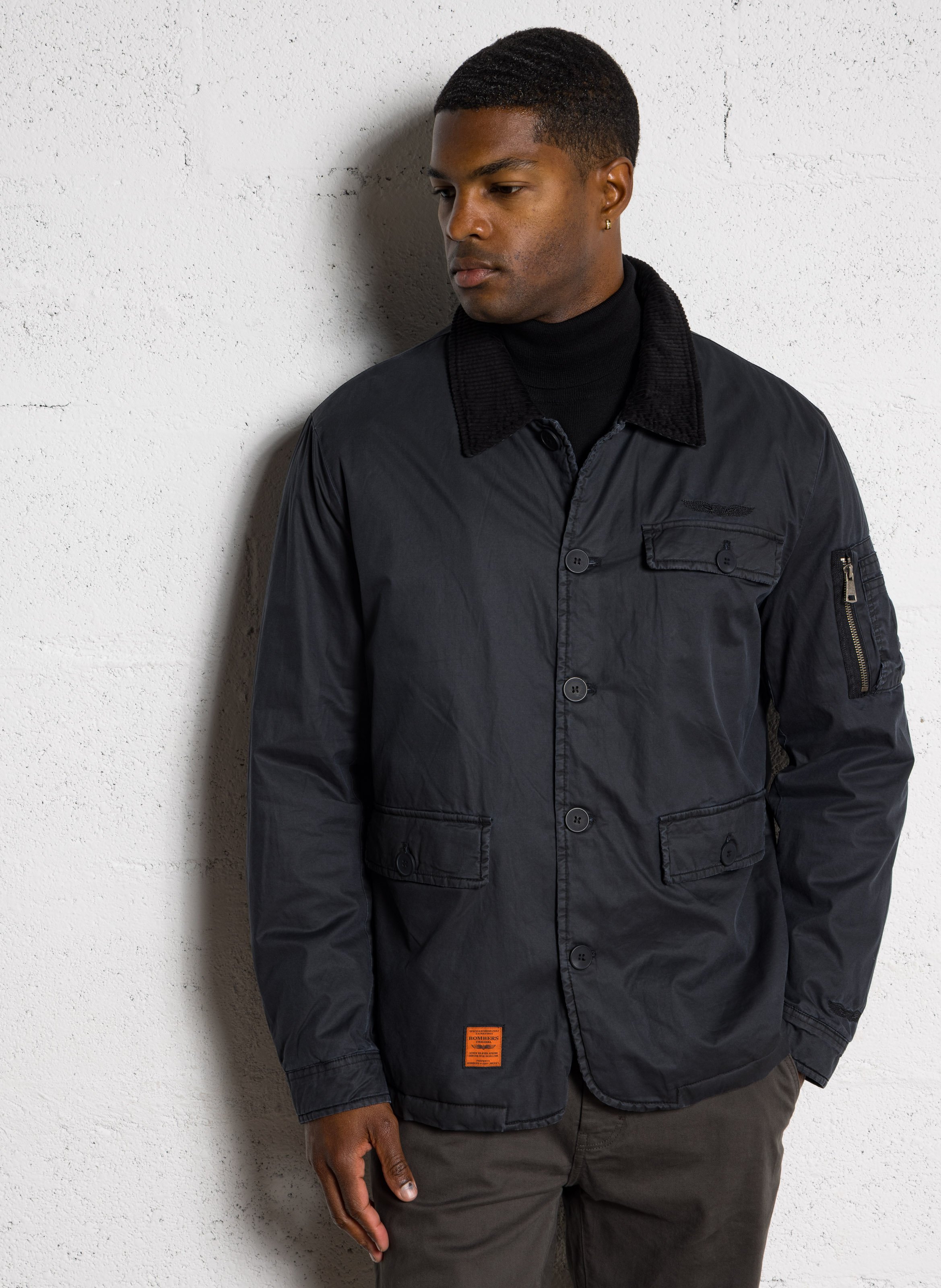 Veste boutonnée à col revers velours côtelé BOMBERS ORIGINAL Noir