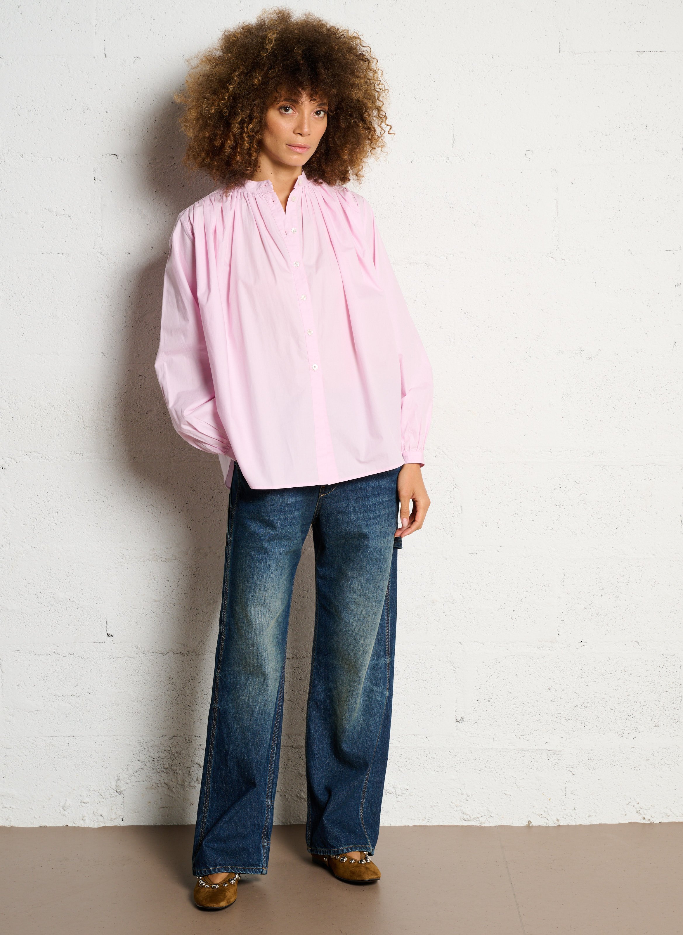 Kurzes Baumwollkleid mit Rundhalsausschnitt LAURENCE BRAS Rosa